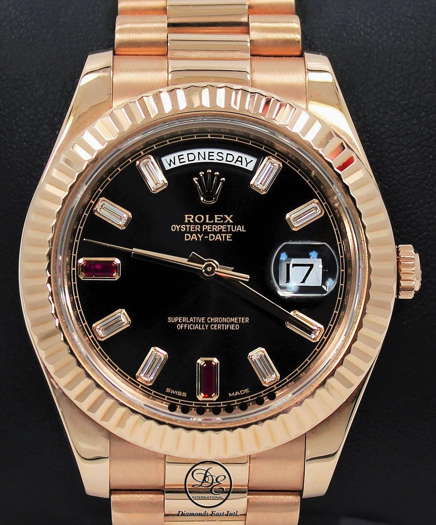 Rolex Day-Date II President 218235 18K Rose Gold FACTORY Ruby & Diamond Dial BOX/PAPER