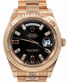Rolex Day-Date II President 218235 18K Rose Gold FACTORY Ruby & Diamond Dial BOX/PAPER