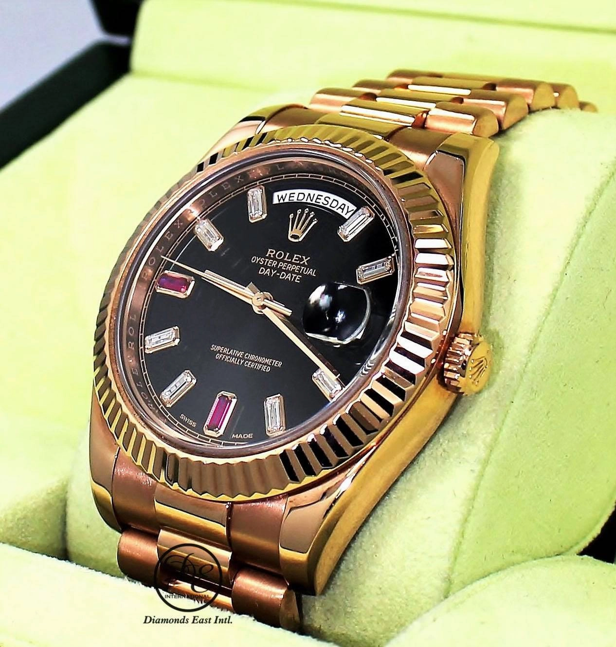 Rolex Day-Date II President 218235 18K Rose Gold FACTORY Ruby & Diamond Dial BOX/PAPER