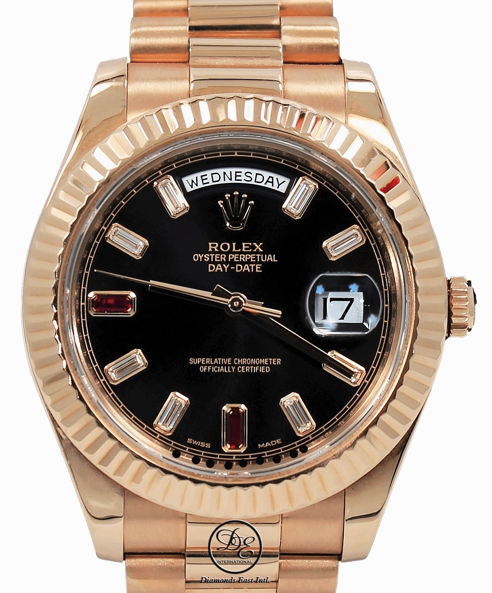 Rolex Day-Date II President 218235 18K Rose Gold FACTORY Ruby & Diamond Dial BOX/PAPER