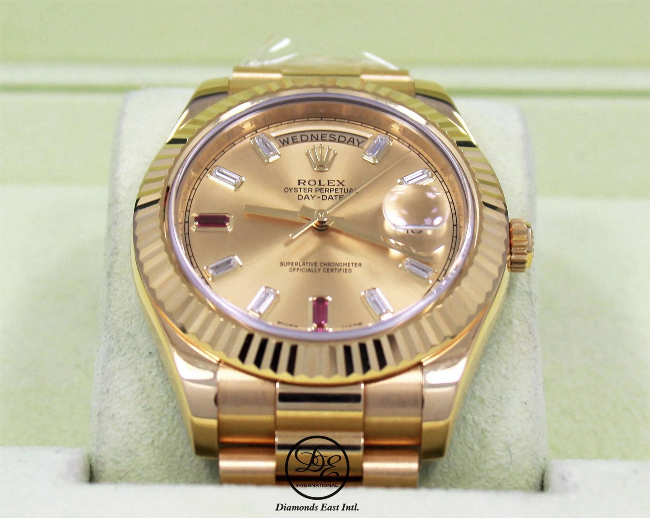 Rolex Day-Date II President 218238 18K Yellow Gold Fact Ruby & Diamond Dial BOX/PAPERS