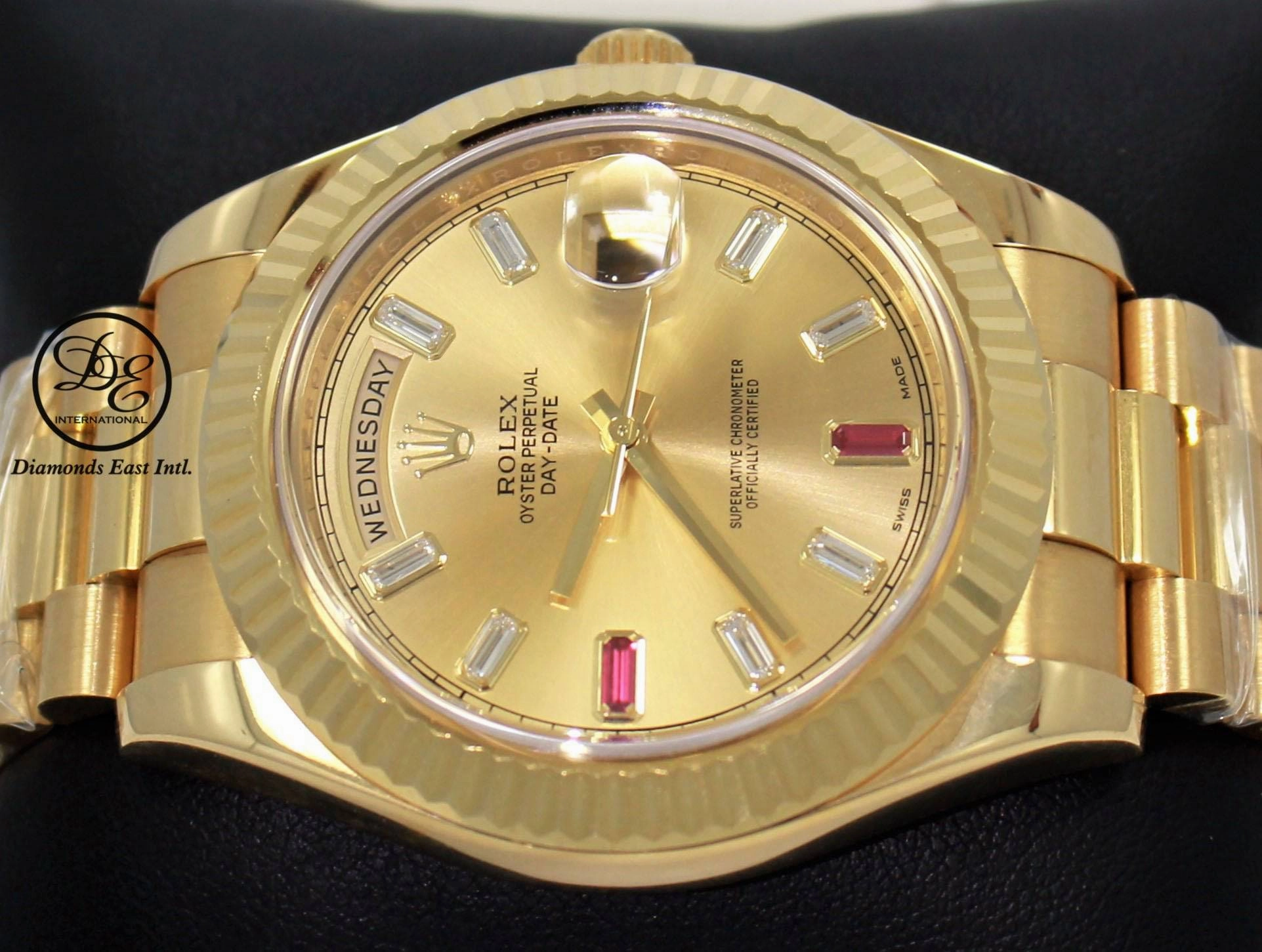 Rolex Day-Date II President 218238 18K Yellow Gold Fact Ruby & Diamond Dial BOX/PAPERS