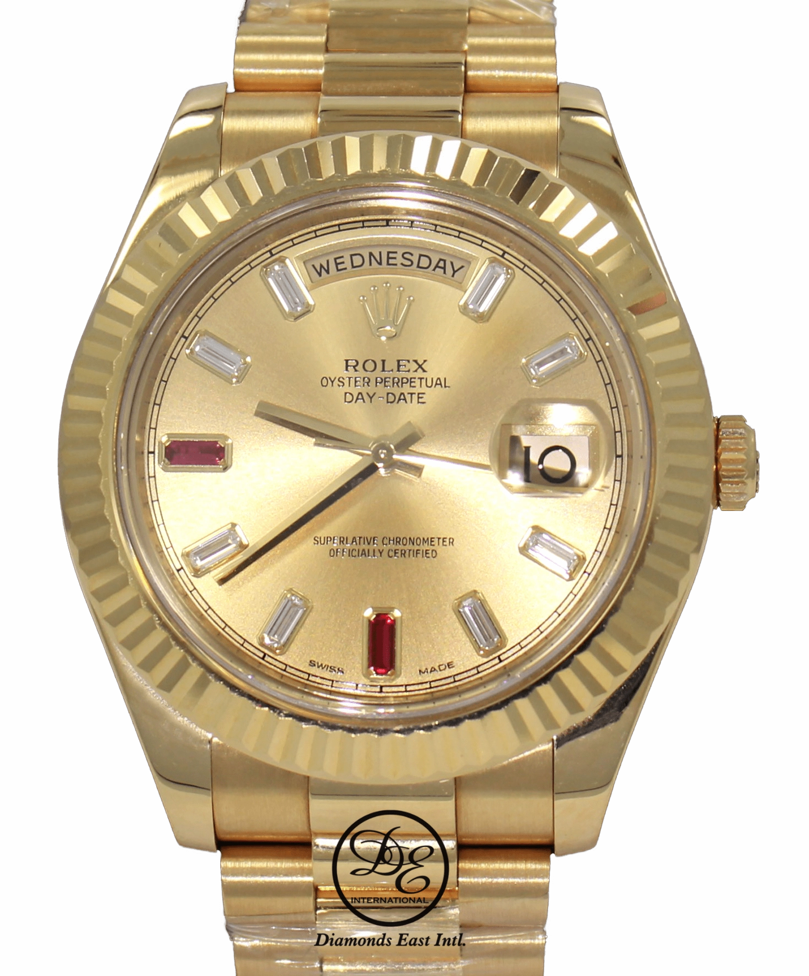 Rolex Day-Date II President 218238 18K Yellow Gold Fact Ruby & Diamond Dial BOX/PAPERS