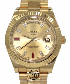 Rolex Day-Date II President 218238 18K Yellow Gold Fact Ruby & Diamond Dial BOX/PAPERS