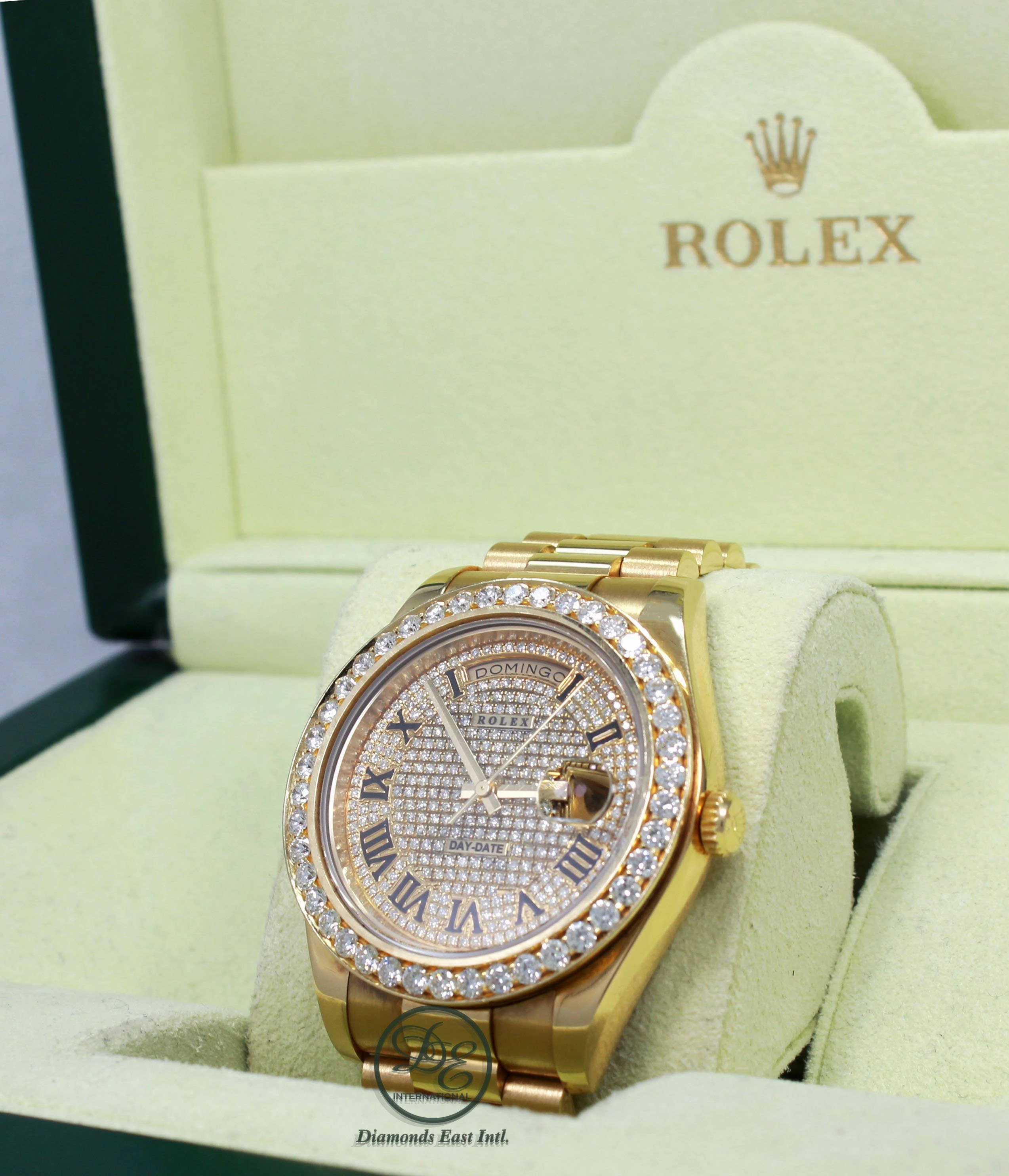Rolex Day-Date II President 218238 18K Yellow Gold Pave Diamond Dial 3.25ct Bezel