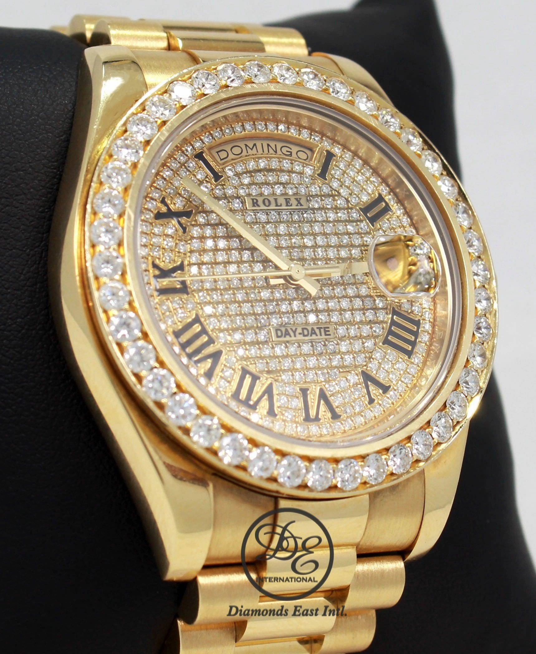 Rolex Day-Date II President 218238 18K Yellow Gold Pave Diamond Dial 3.25ct Bezel