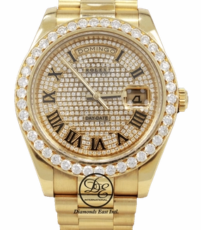 Rolex Day-Date II President 218238 18K Yellow Gold Pave Diamond Dial 3.25ct Bezel