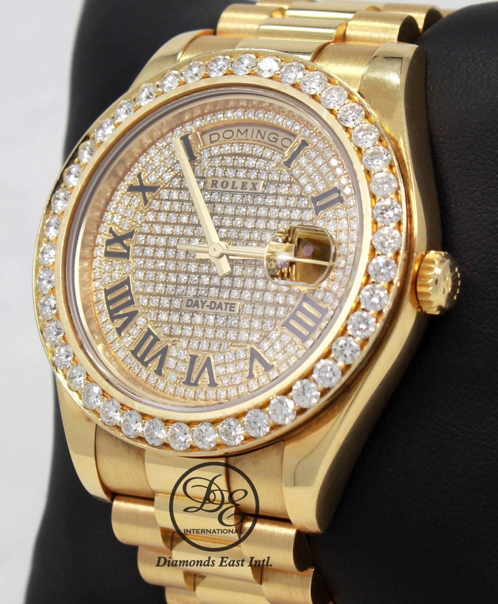Rolex Day-Date II President 218238 18K Yellow Gold Pave Diamond Dial 3.25ct Bezel