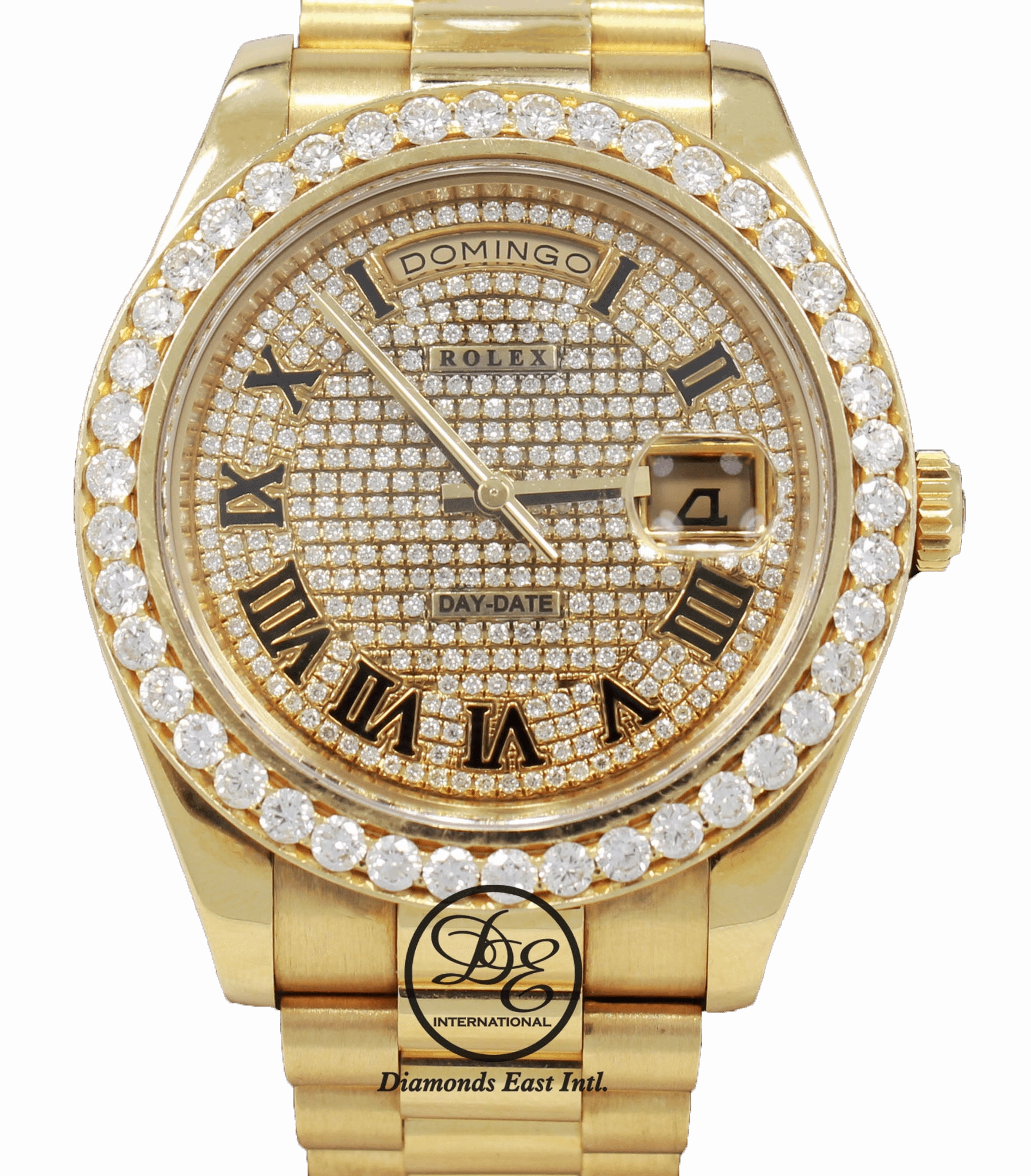 Rolex Day-Date II President 218238 18K Yellow Gold Pave Diamond Dial 3.25ct Bezel