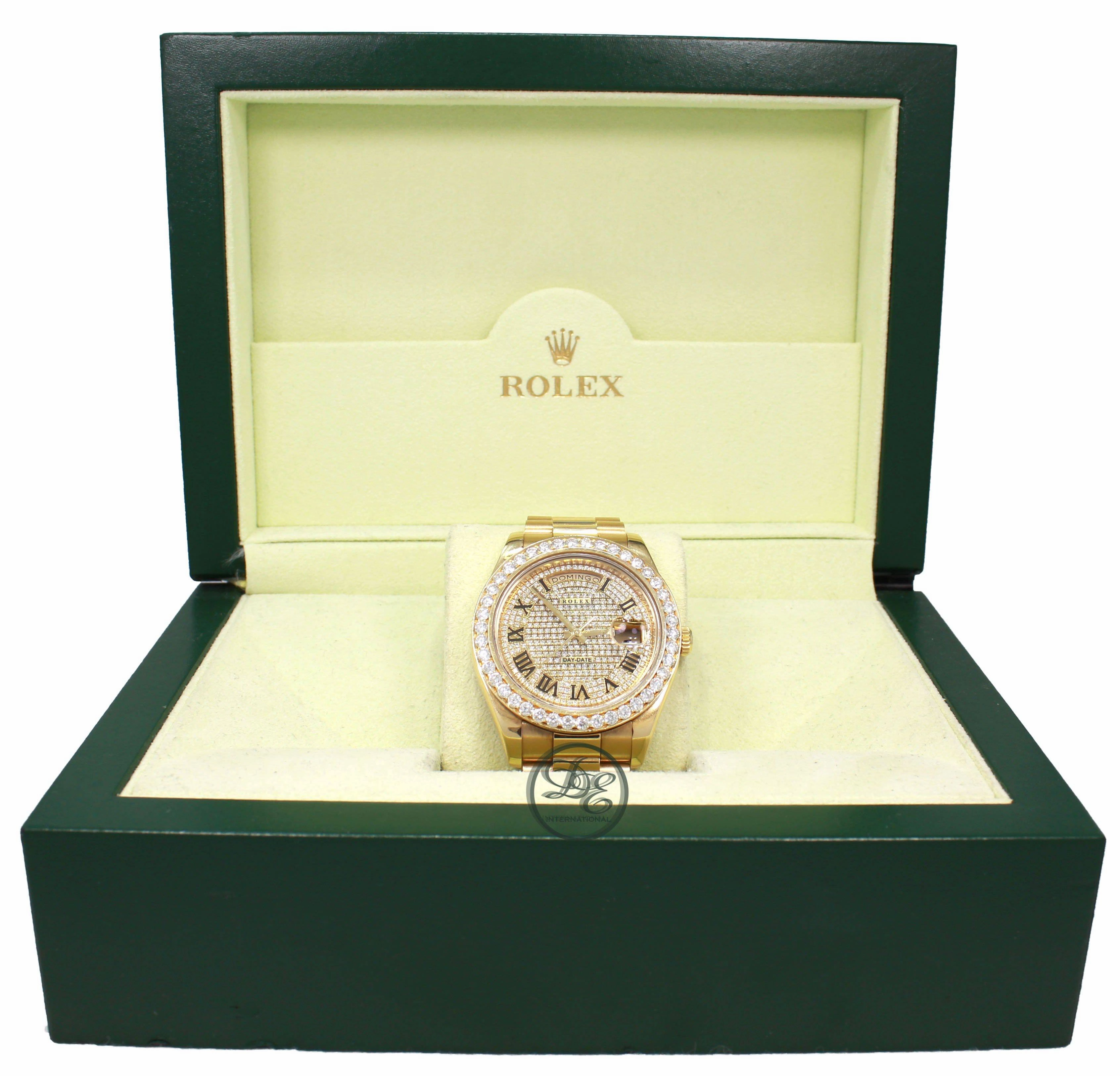 Rolex Day-Date II President 218238 18K Yellow Gold Pave Diamond Dial 3.25ct Bezel