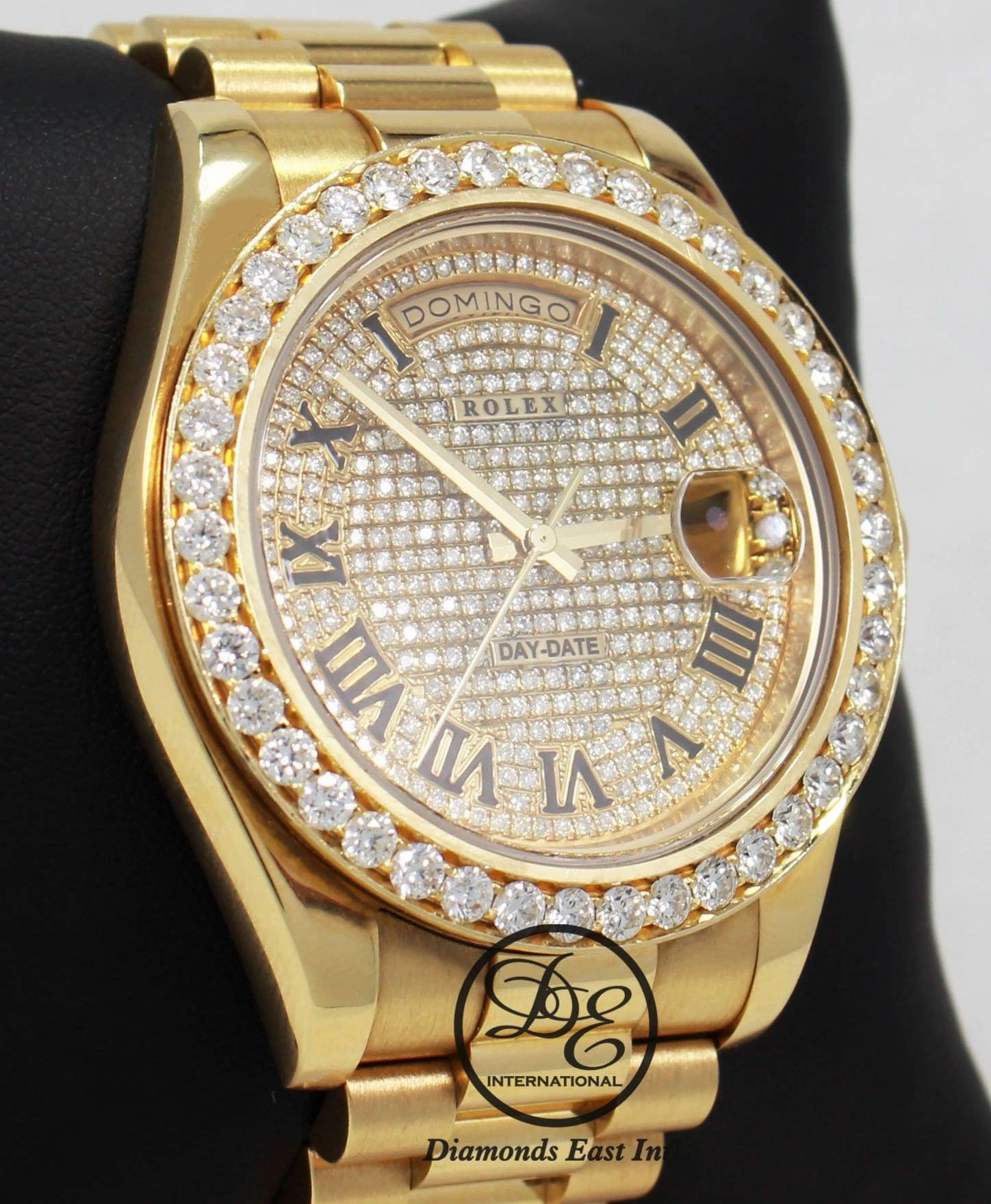 Rolex Day-Date II President 218238 18K Yellow Gold Pave Diamond Dial 3.25ct Bezel