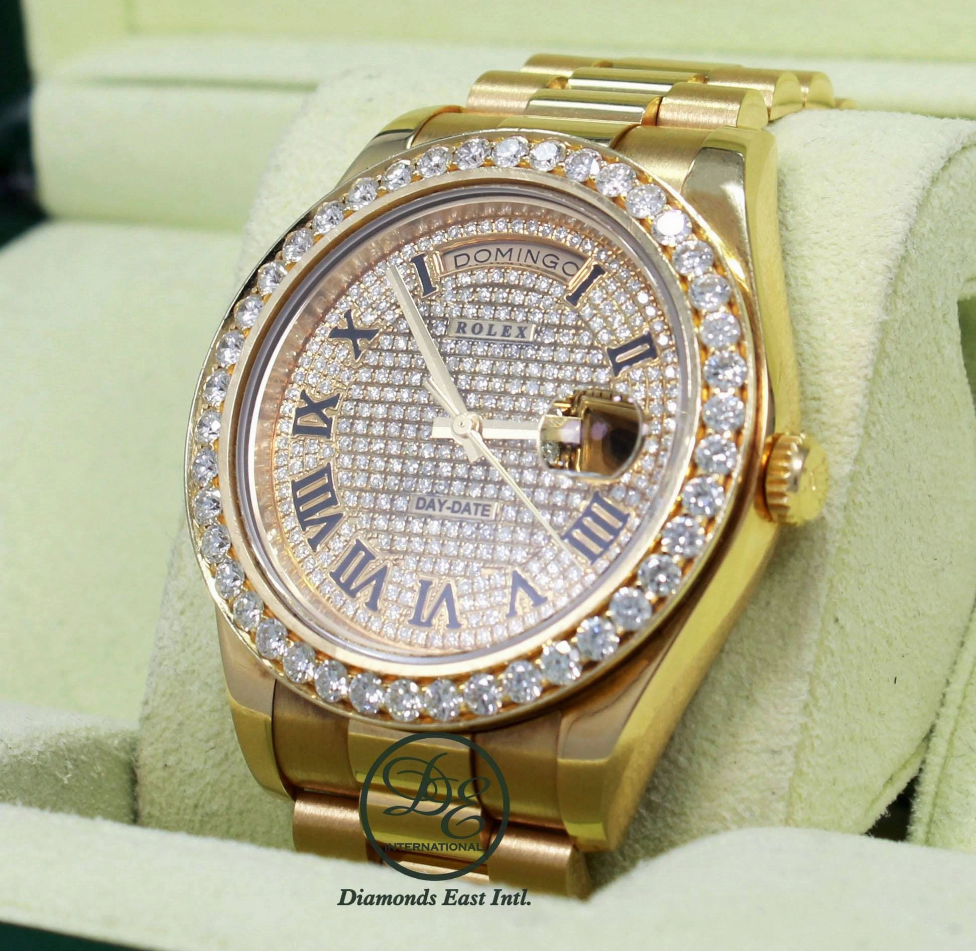 Rolex Day-Date II President 218238 18K Yellow Gold Pave Diamond Dial 3.25ct Bezel