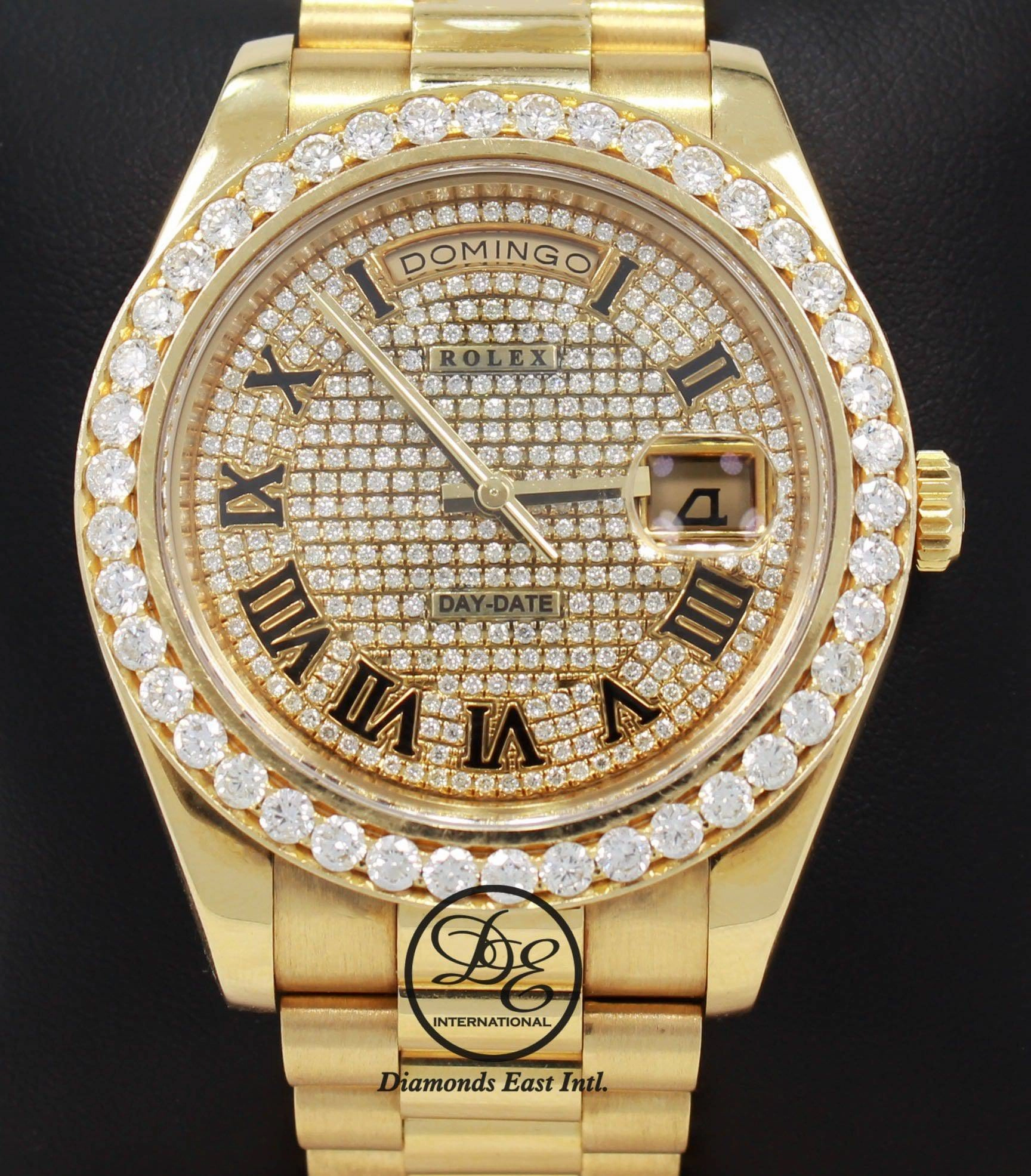 Rolex Day-Date II President 218238 18K Yellow Gold Pave Diamond Dial 3.25ct Bezel