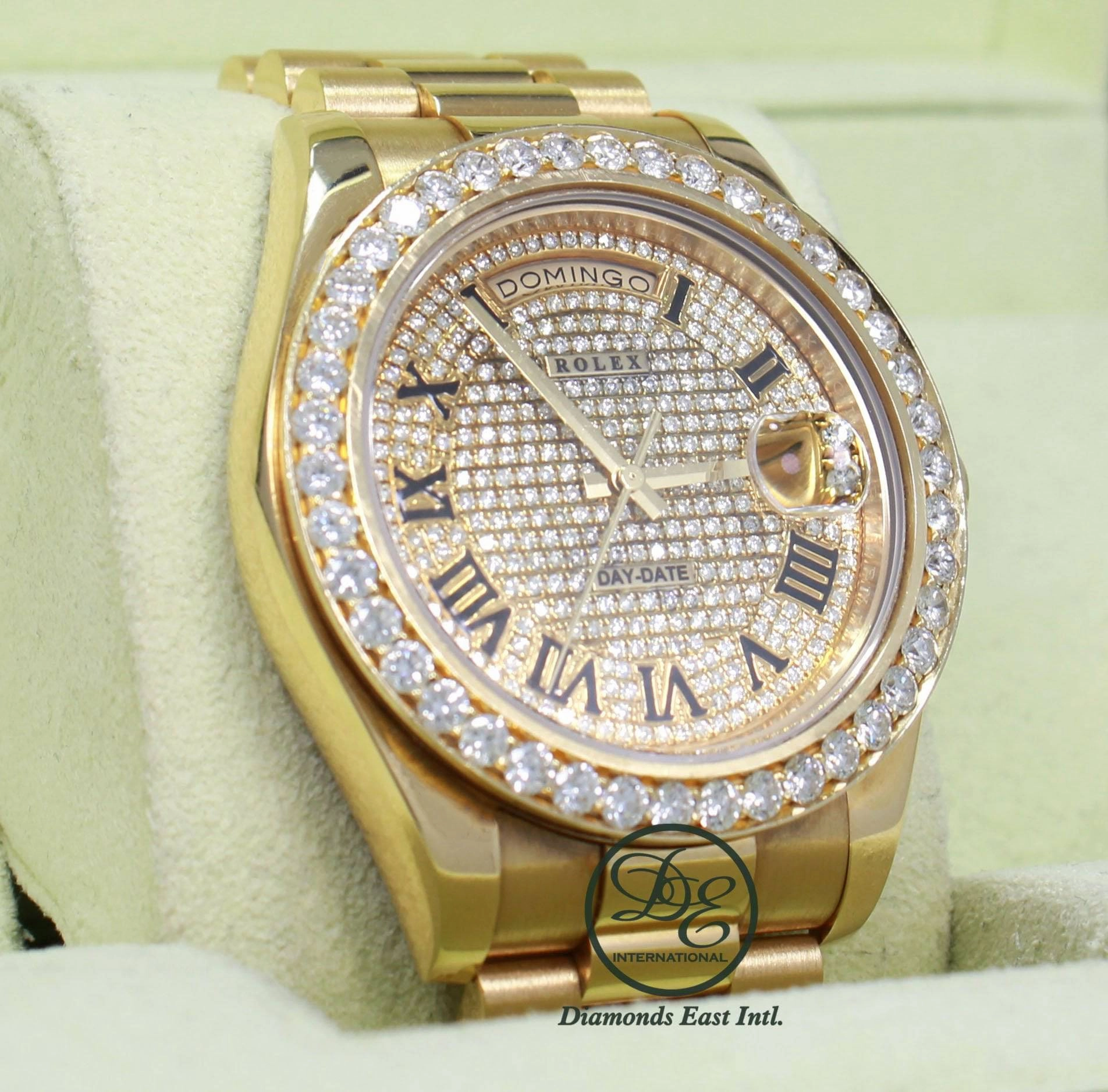 Rolex Day-Date II President 218238 18K Yellow Gold Pave Diamond Dial 3.25ct Bezel