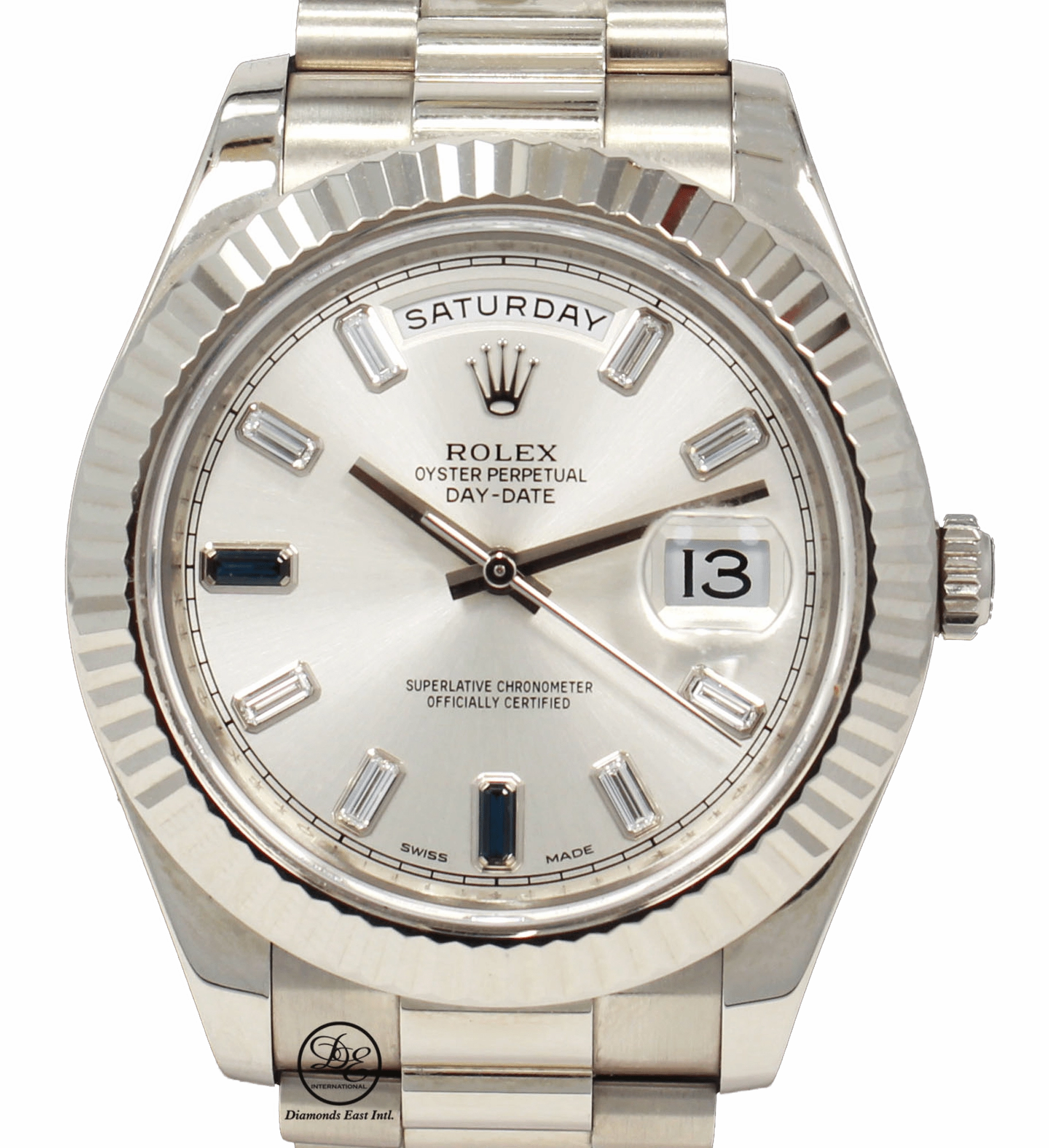 ROLEX Day Date II President 218239 18k White Gold FACTORY Sapphire Diamond Dial BOX/PAPER
