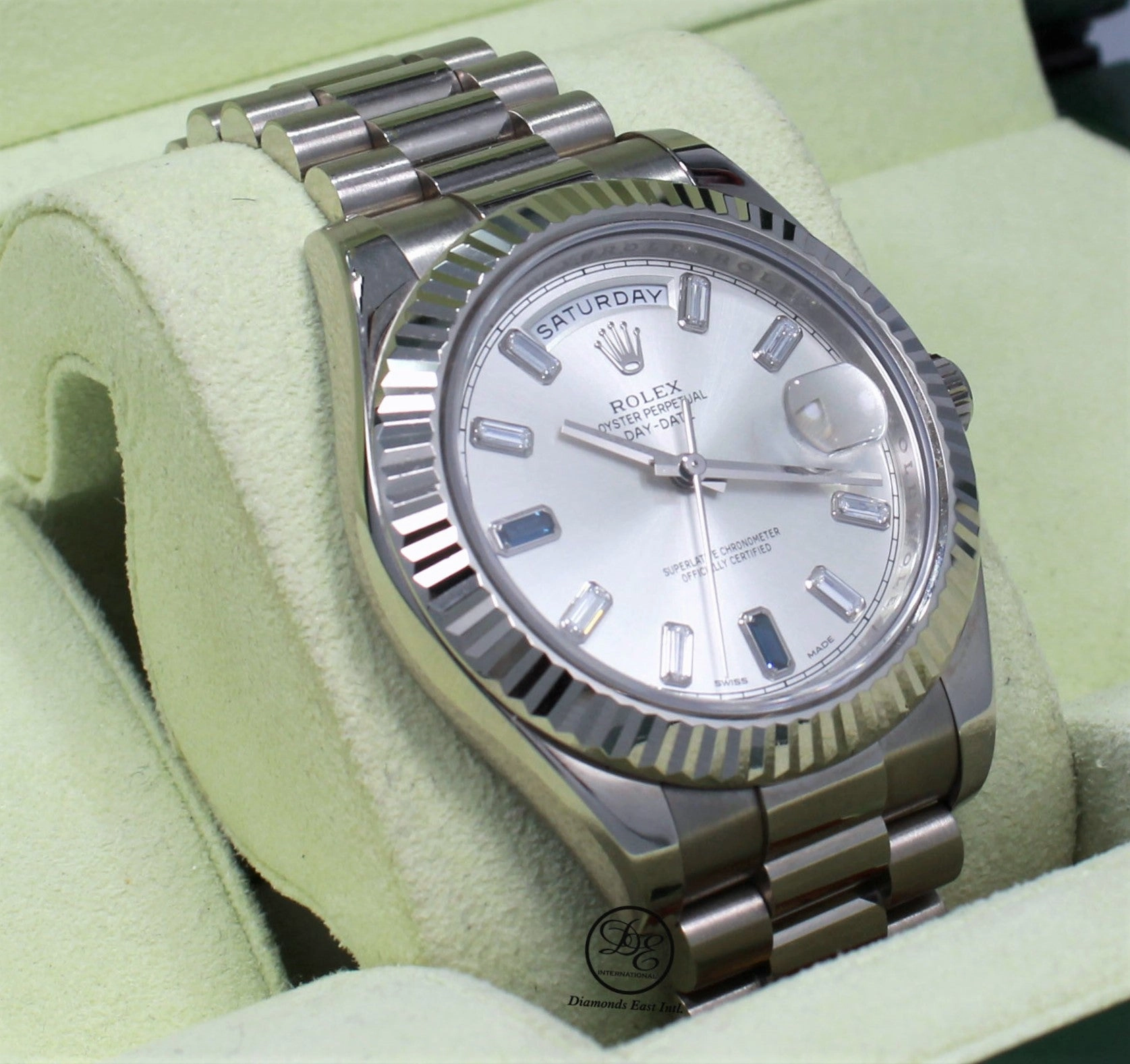 ROLEX Day Date II President 218239 18k White Gold FACTORY Sapphire Diamond Dial BOX/PAPER