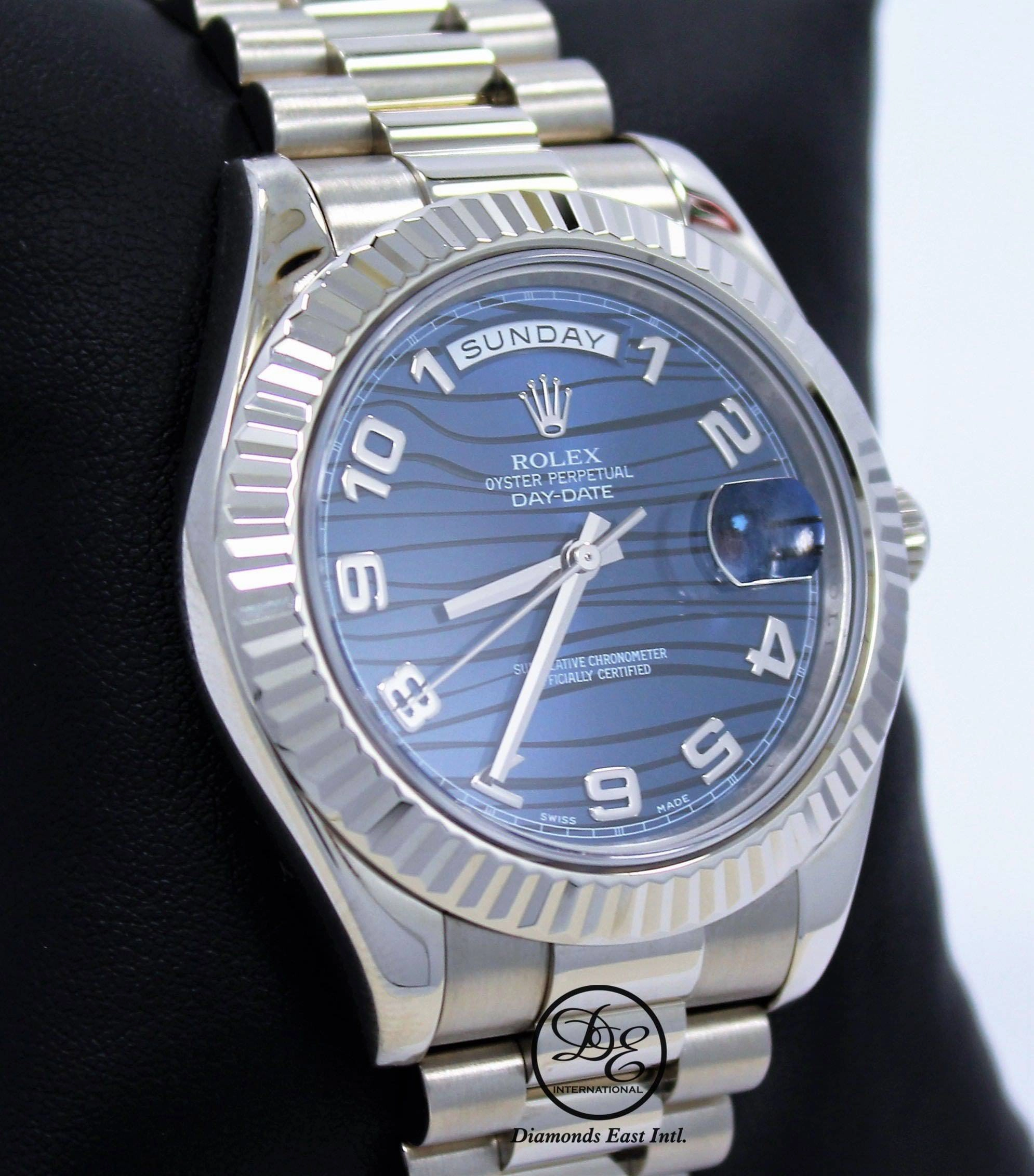 Rolex DAY DATE II President 218239 18k White Gold Rare Blue Wave Dial BOX & PAPERS