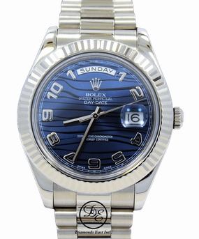Rolex DAY DATE II President 218239 18k White Gold Rare Blue Wave Dial BOX & PAPERS