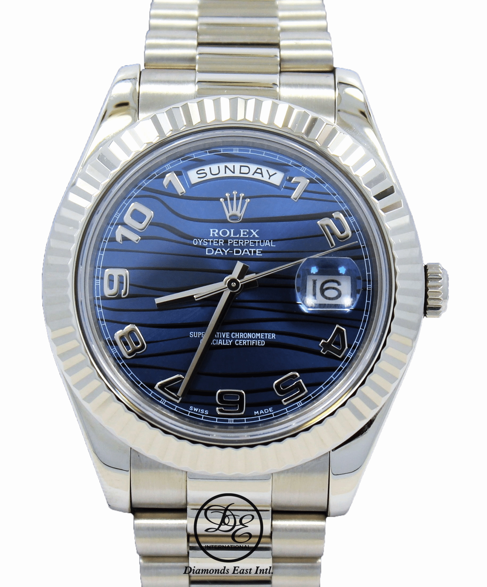 Rolex DAY DATE II President 218239 18k White Gold Rare Blue Wave Dial BOX & PAPERS