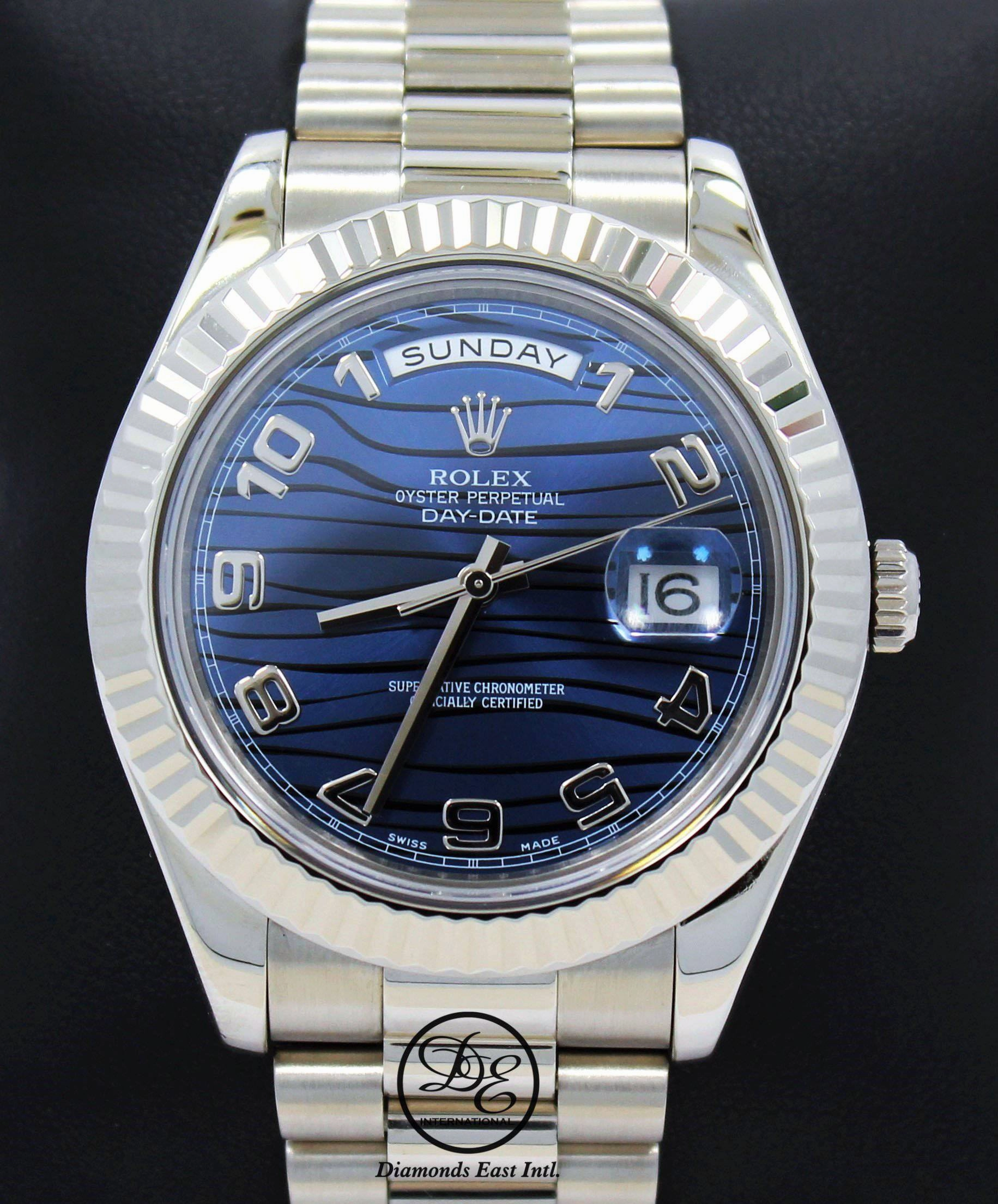 Rolex DAY DATE II President 218239 18k White Gold Rare Blue Wave Dial BOX & PAPERS