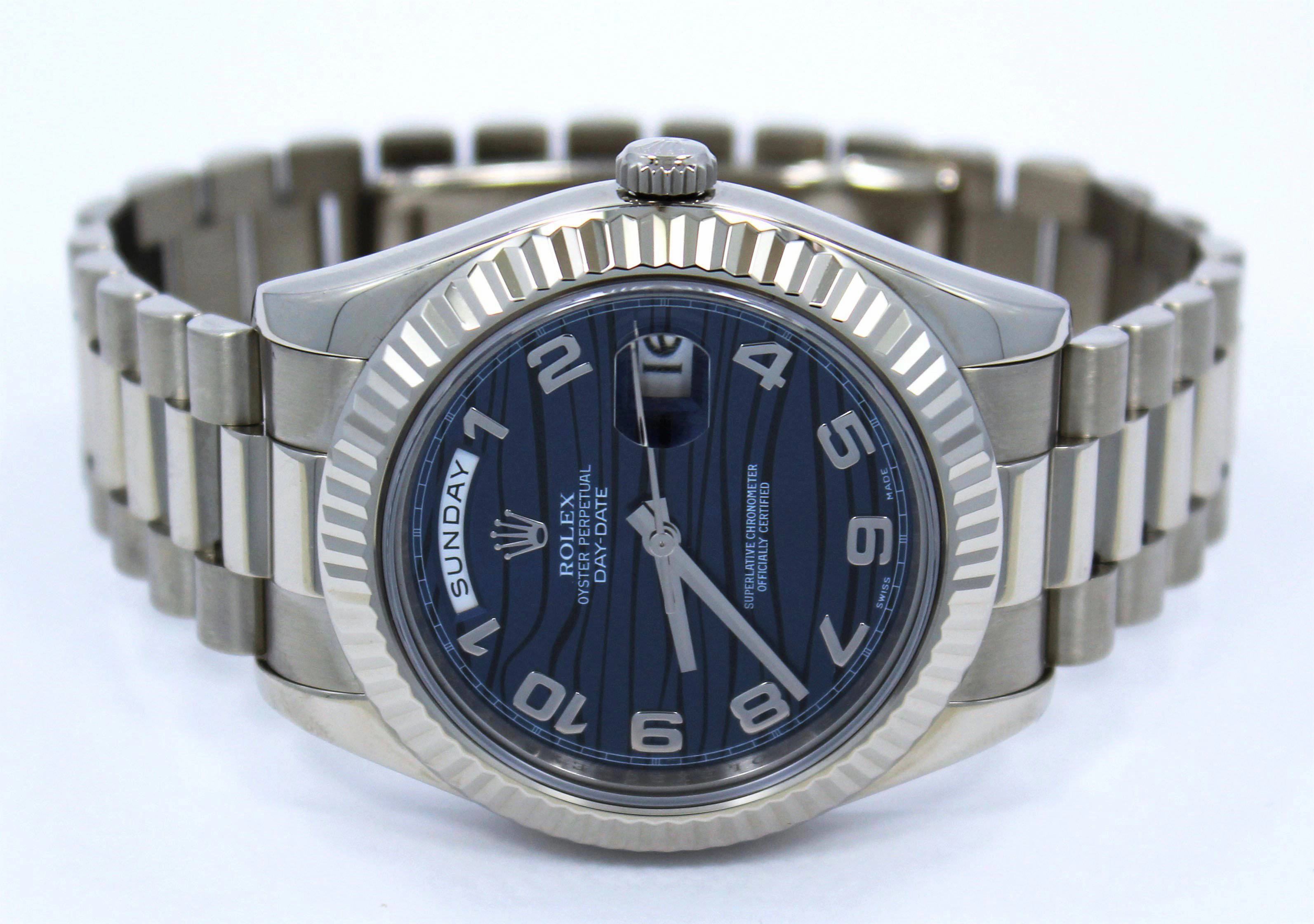 Rolex DAY DATE II President 218239 18k White Gold Rare Blue Wave Dial BOX & PAPERS