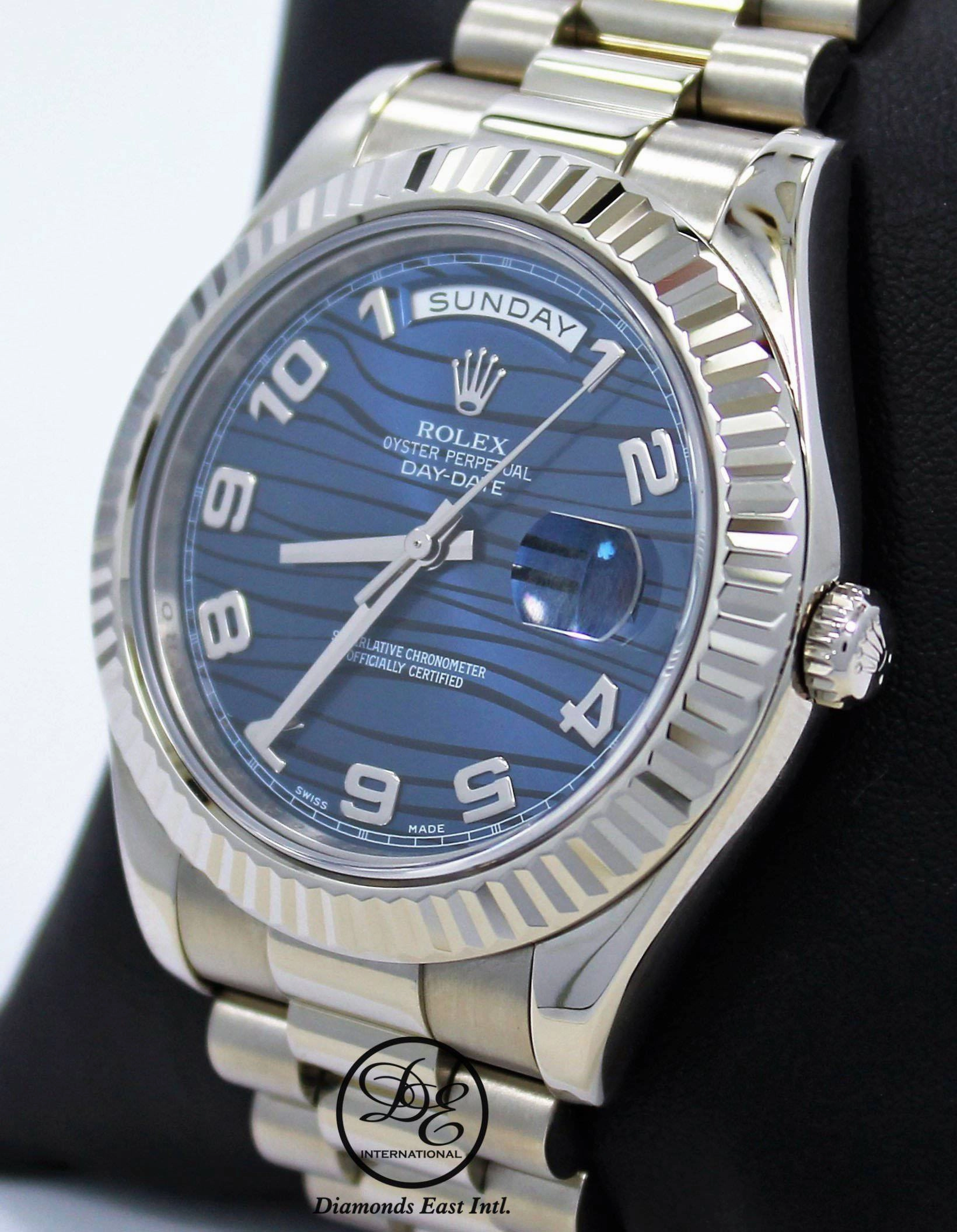 Rolex DAY DATE II President 218239 18k White Gold Rare Blue Wave Dial BOX & PAPERS