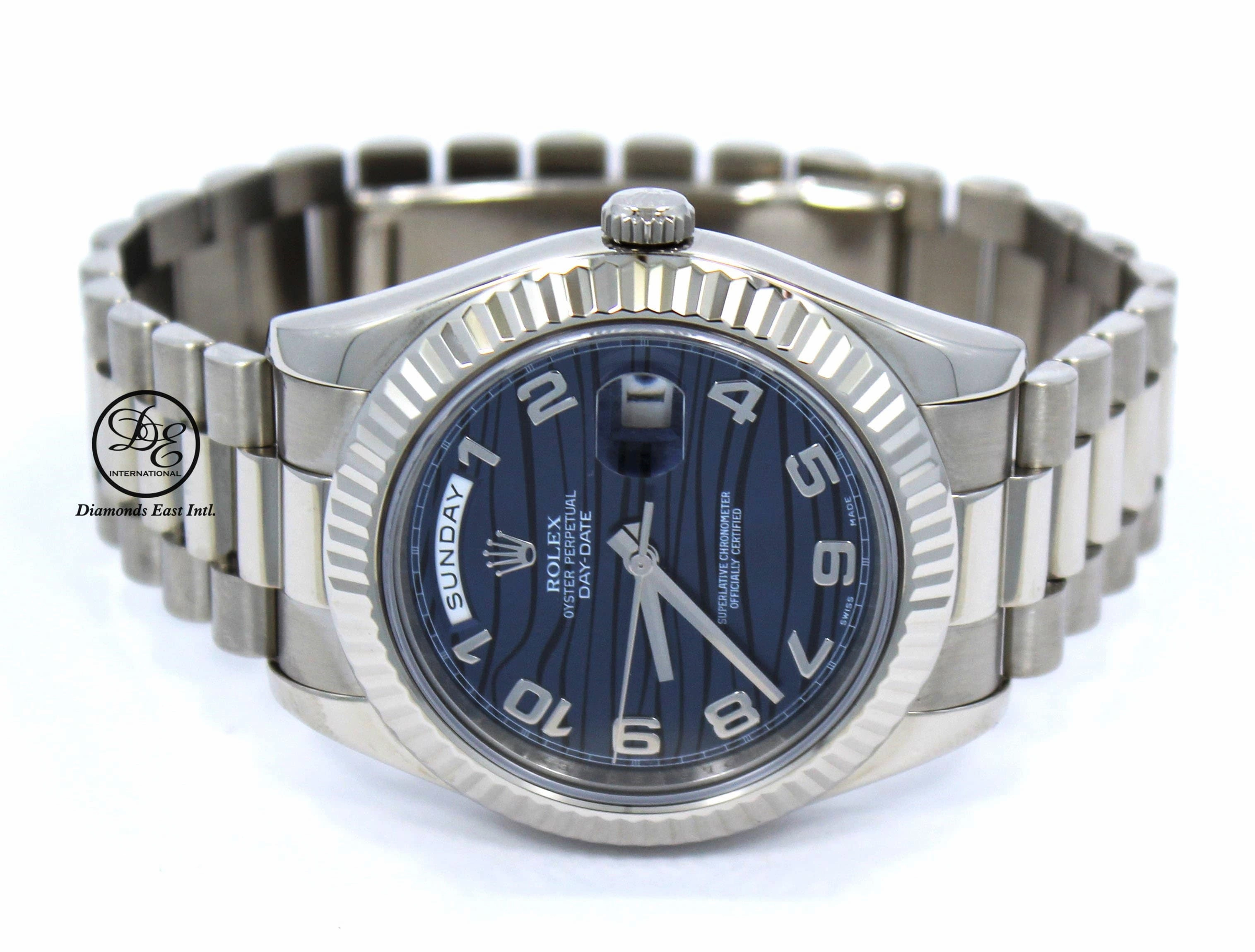 Rolex DAY DATE II President 218239 18k White Gold Rare Blue Wave Dial BOX & PAPERS