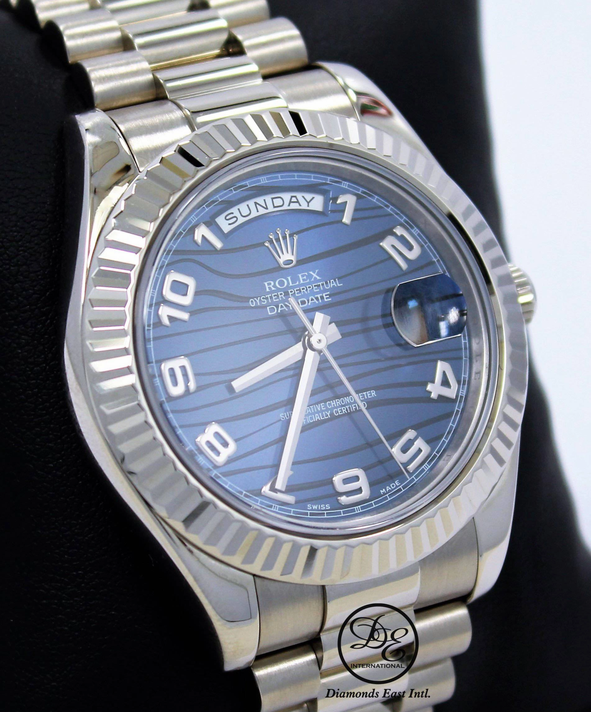 Rolex DAY DATE II President 218239 18k White Gold Rare Blue Wave Dial BOX & PAPERS