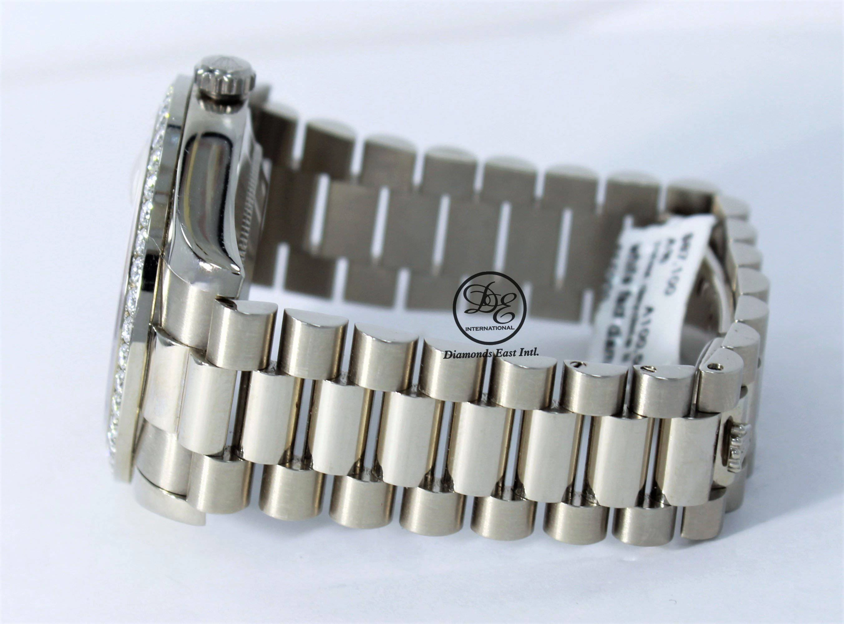 Rolex Day-Date II President 218349 18K White Gold Factory Diamond & Sapphires Dial Bezel BOX/PAPER