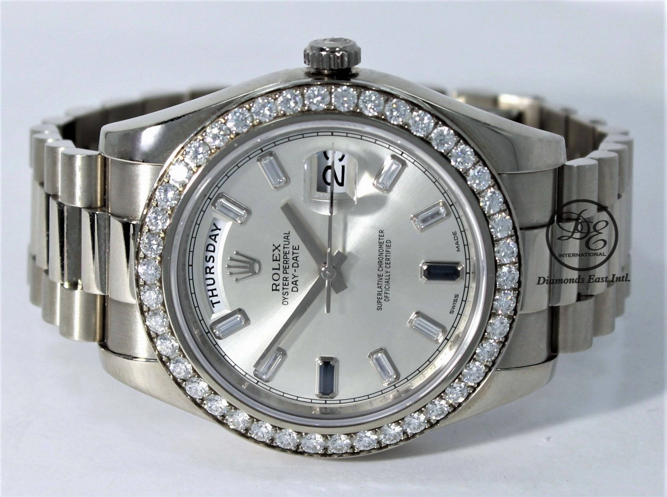 Rolex Day-Date II President 218349 18K White Gold Factory Diamond & Sapphires Dial Bezel BOX/PAPER