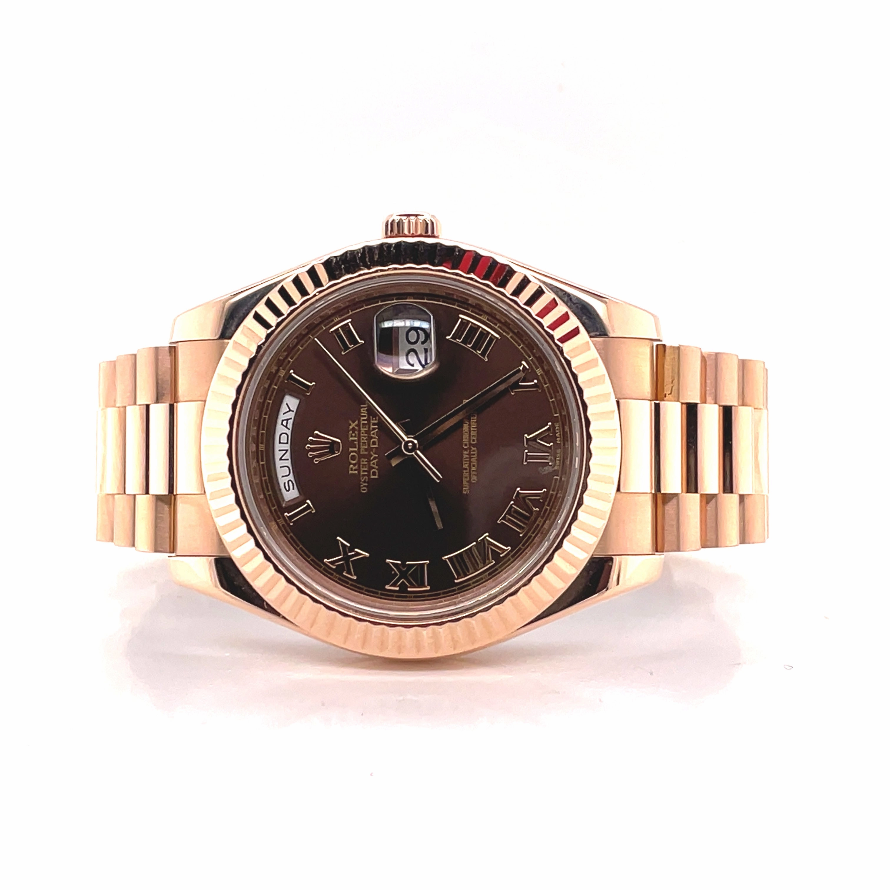 Rolex Day-Date II Rose Gold Chocolate Roman Dial 41MM 218235