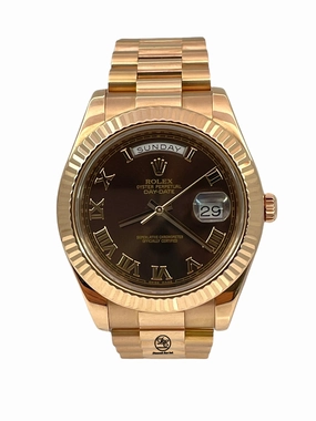 Rolex Day-Date II Rose Gold Chocolate Roman Dial 41MM 218235