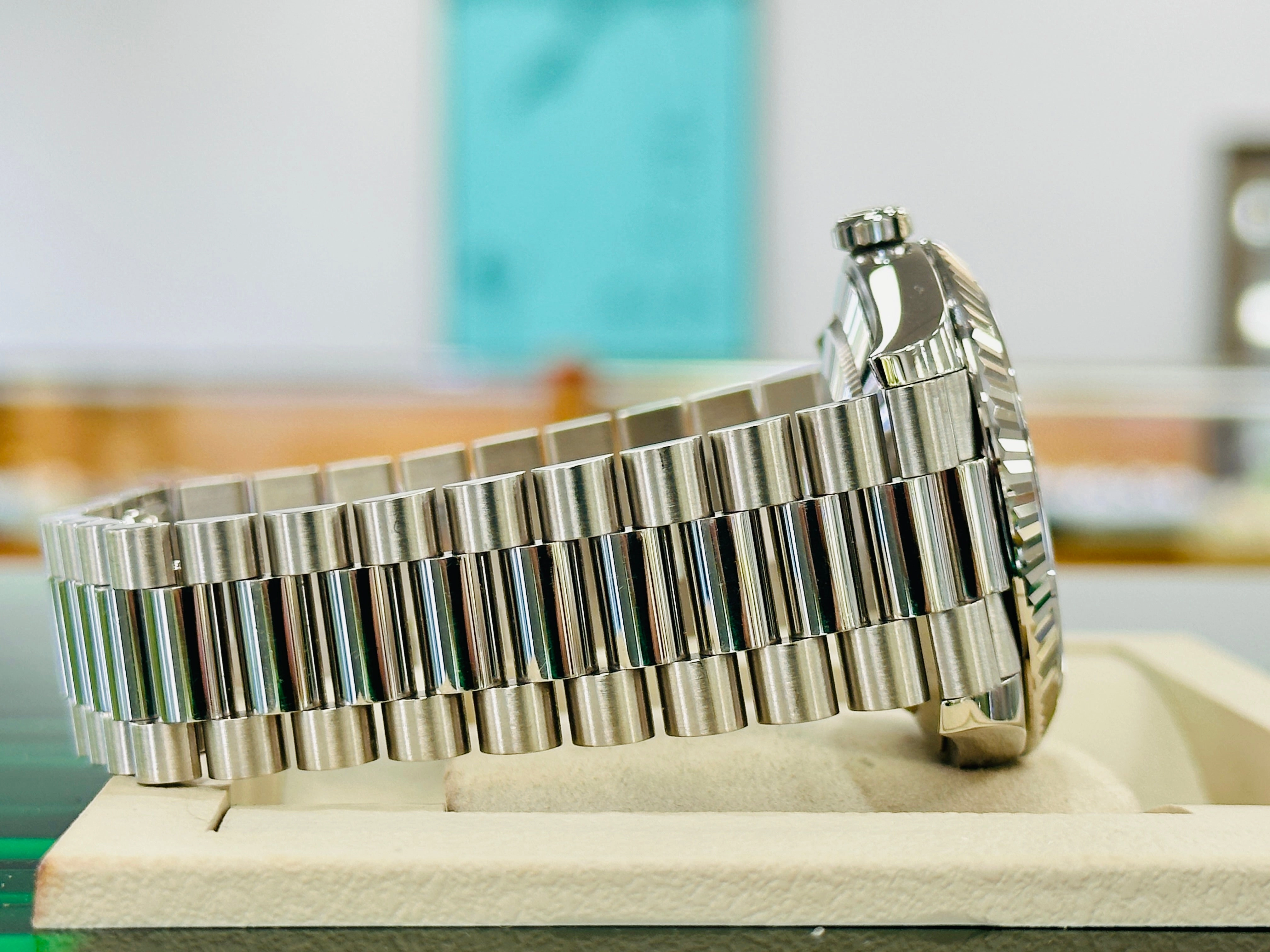 Rolex Day-Date President 18k White Gold 40mm 228239 Factory Diamond Baguettes Dial Watch Box and Papers MINT