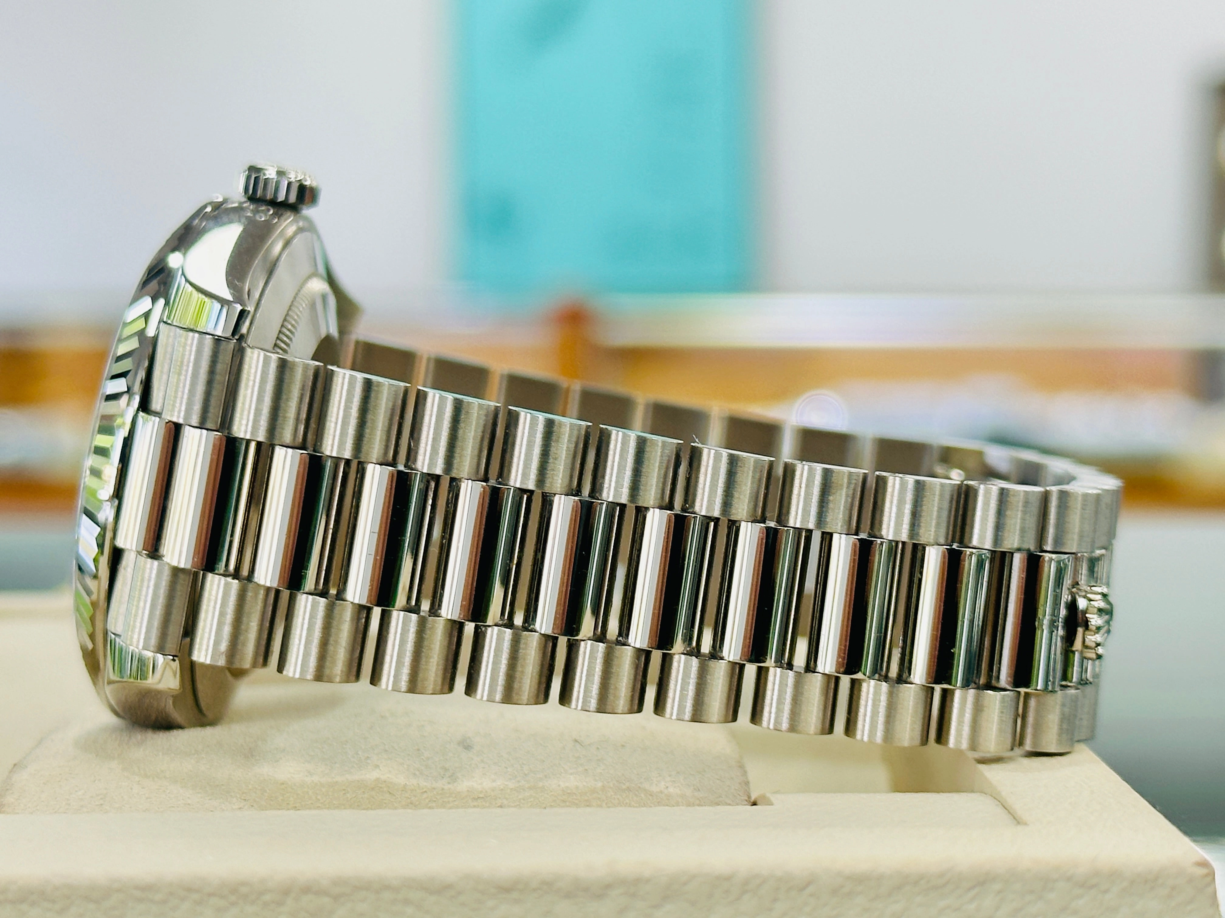 Rolex Day-Date President 18k White Gold 40mm 228239 Factory Diamond Baguettes Dial Watch Box and Papers MINT