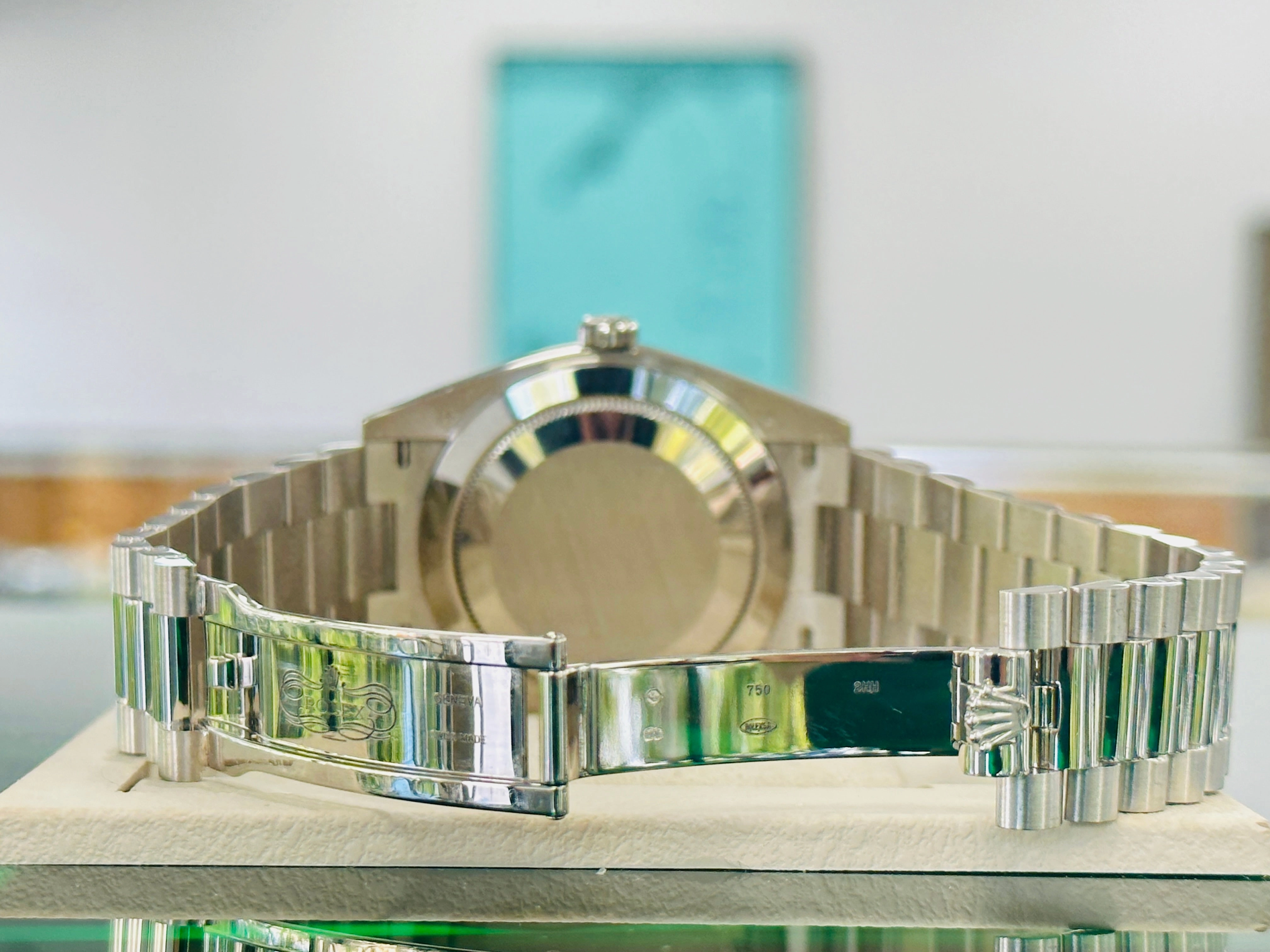 Rolex Day-Date President 18k White Gold 40mm 228239 Factory Diamond Baguettes Dial Watch Box and Papers MINT