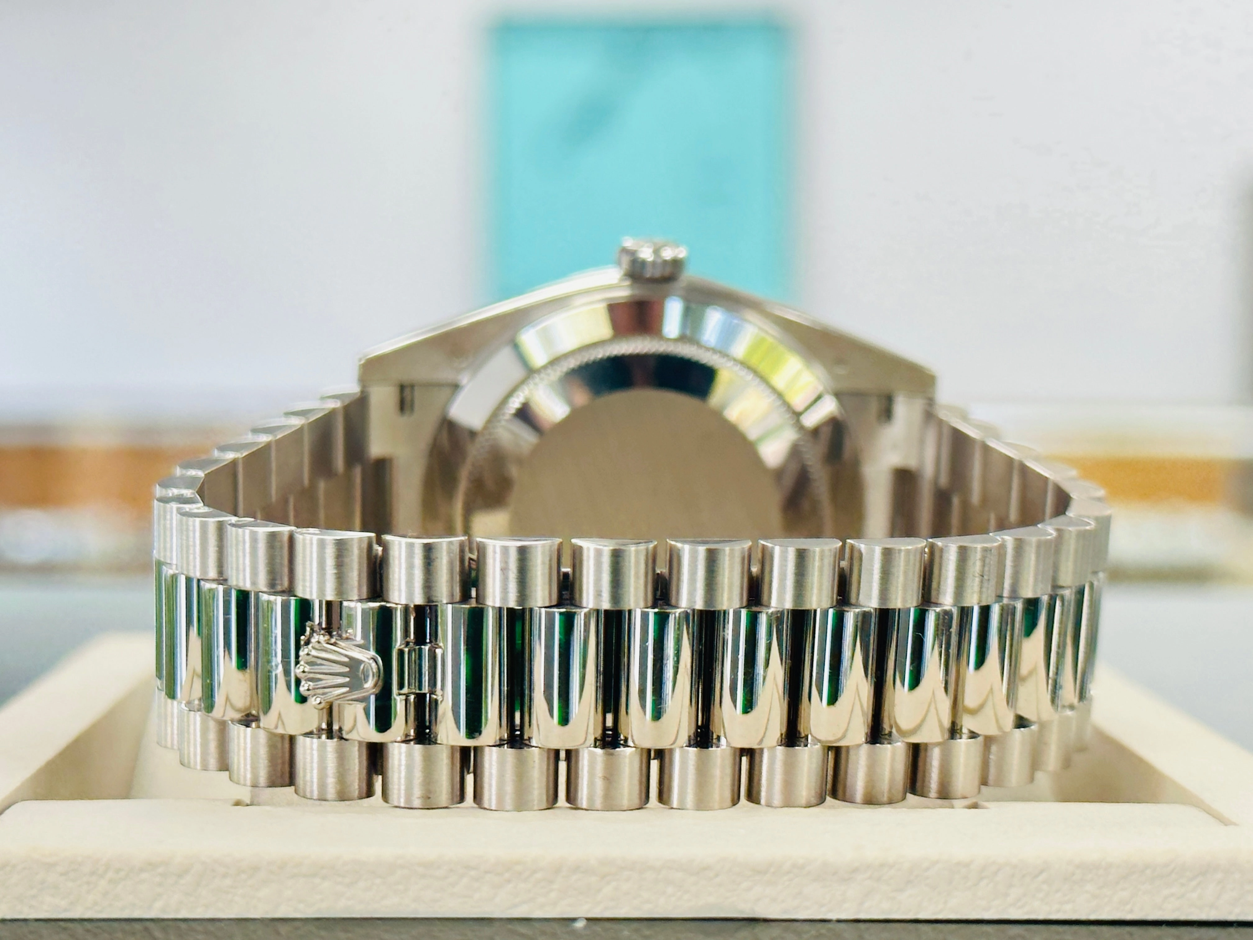 Rolex Day-Date President 18k White Gold 40mm 228239 Factory Diamond Baguettes Dial Watch Box and Papers MINT
