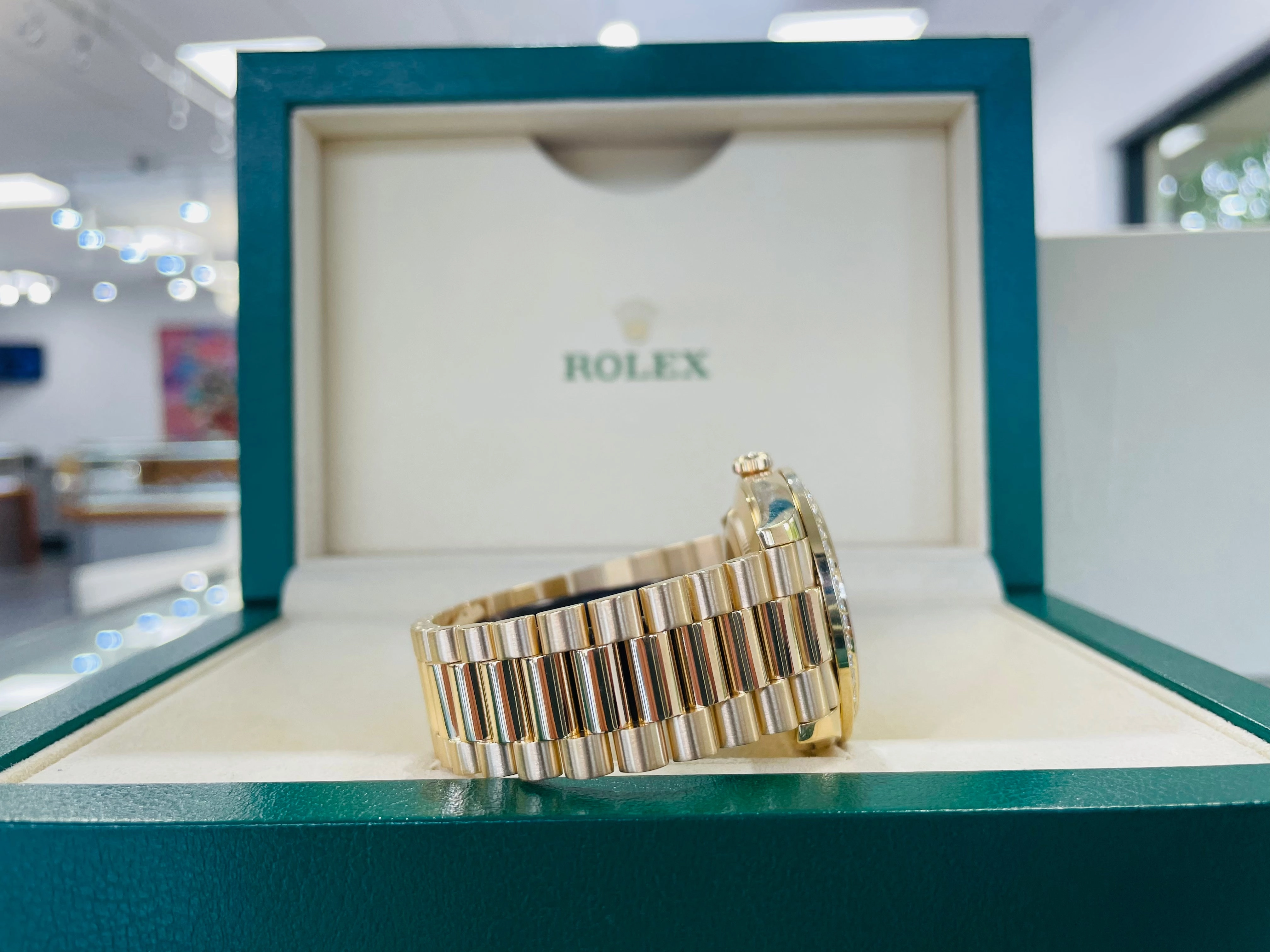 Rolex DayDate 40 228238 Champagne Roman  Dial Custom 3.50ct Natural Diamond Bezel Box and Paper PreOwned