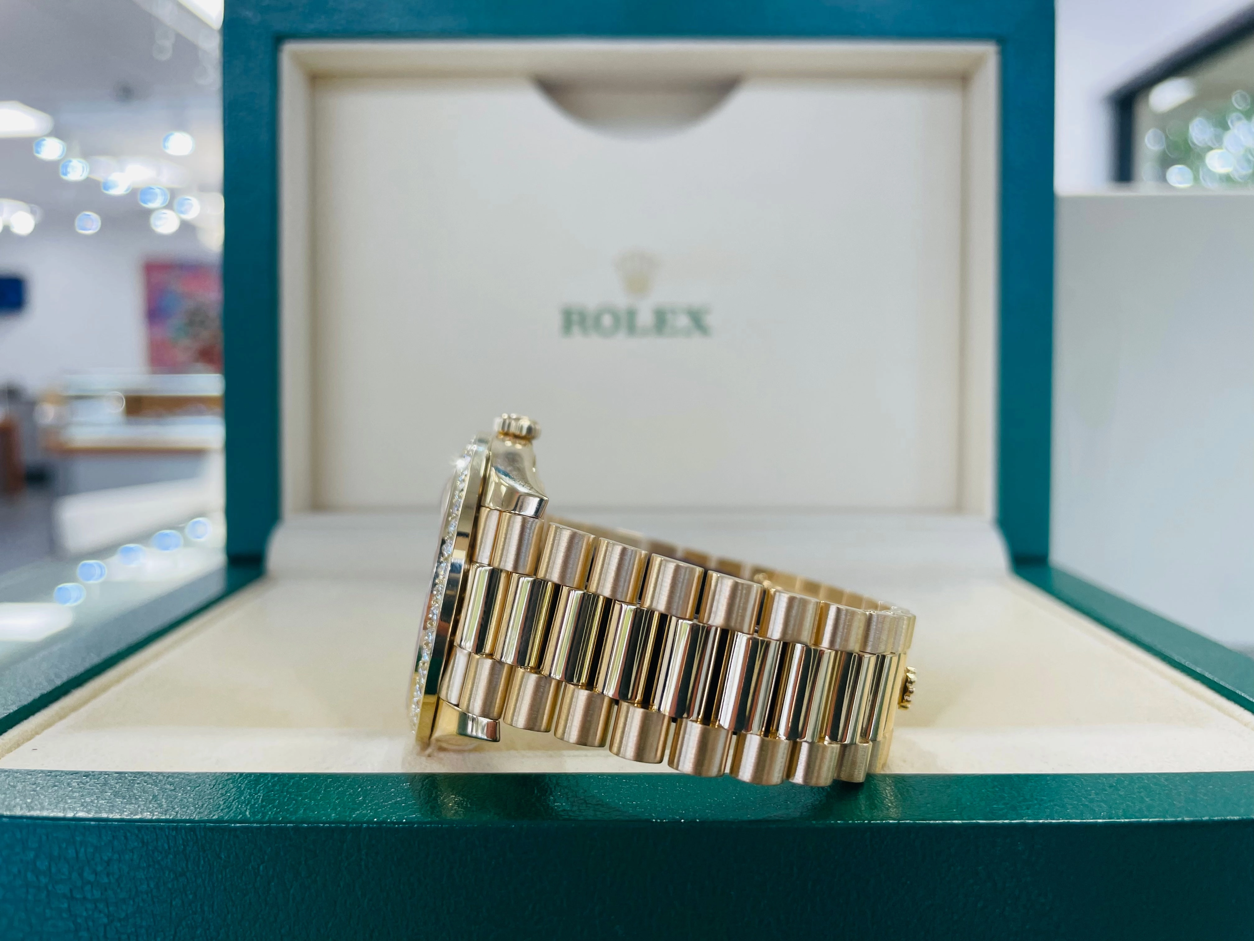 Rolex DayDate 40 228238 Champagne Roman  Dial Custom 3.50ct Natural Diamond Bezel Box and Paper PreOwned