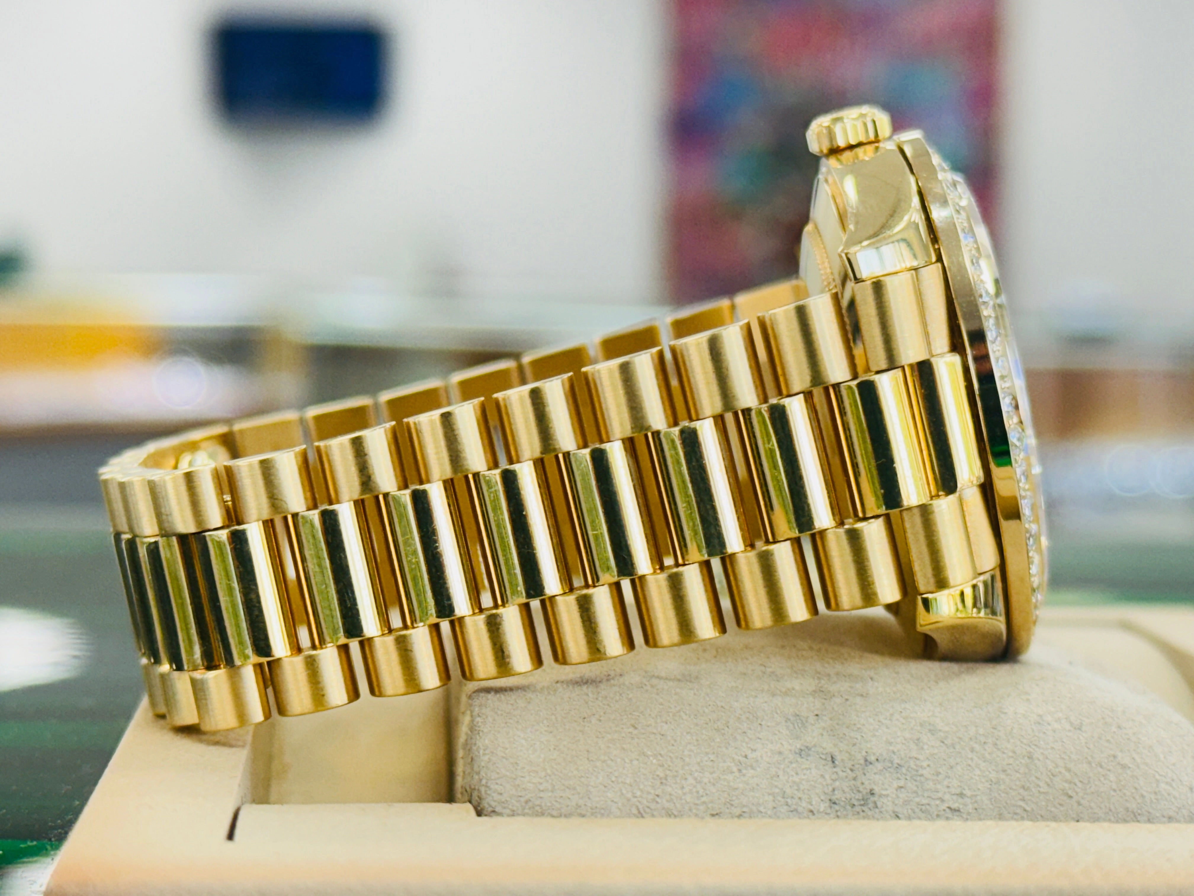 Rolex DayDate 40 228238 Custom Diamond Mother oF Pearl Dial Custom Natural Diamond Bezel  Box and Paper MINT