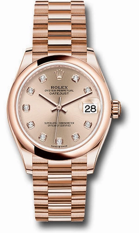Rolex Everose Gold Datejust 31 Watch - Domed Bezel - Ros Diamond Dial - President Bracelet 278245 rsdp
