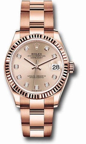 Rolex Everose Gold Datejust 31 Watch - Fluted Bezel - Ros Diamond Dial - Oyster Bracelet 278275 rsdo