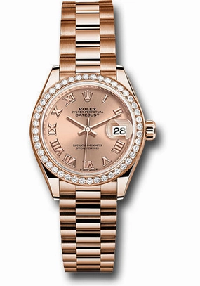 Rolex Everose Gold Lady-Datejust Watch - Diamond Bezel - Ros Roman Dial - President Bracelet - 279135rbr rsrp