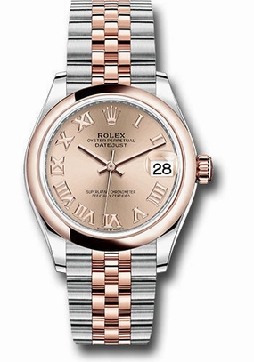 Rolex Everose Rolesor Datejust 31 Watch - Domed Bezel - Ros Roman Dial - Jubilee Bracelet 278241 rsrj