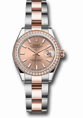 Rolex Everose Rolesor Lady-Datejust Watch - Diamond Bezel - Ros Index Dial - Oyster Bracelet - 279381rbr rsio
