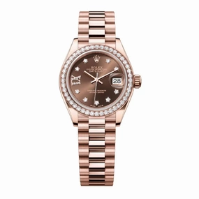 Rolex Lady Datejust 28mm - Ref: 279135rbr-0001 - Chocolate Diamond Dial & Diamond Bezel, 18K Rose Gold President Bracelet Women's Watch