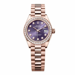 Rolex Lady Datejust 28mm - Ref: 279135rbr adp - Aubergine Purple Dial & Diamond Bezel, 18K Rose Gold Oyster Bracelet Women's Watch