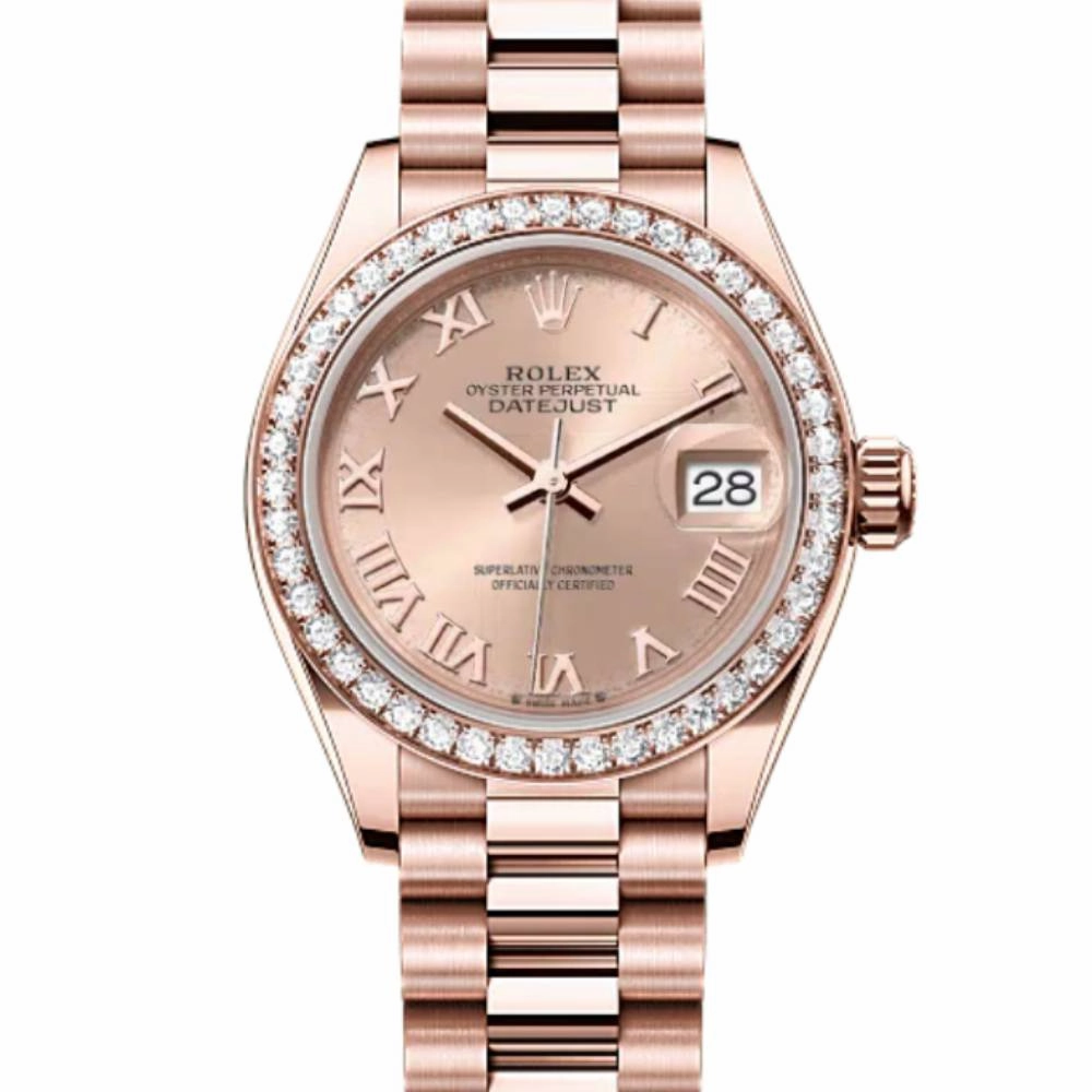 Rolex Lady Datejust 28mm - Ref: 279135rbr rsrp - Rose Dial & Diamond Bezel, 18K Rose Gold Oyster Bracelet Women's Watch