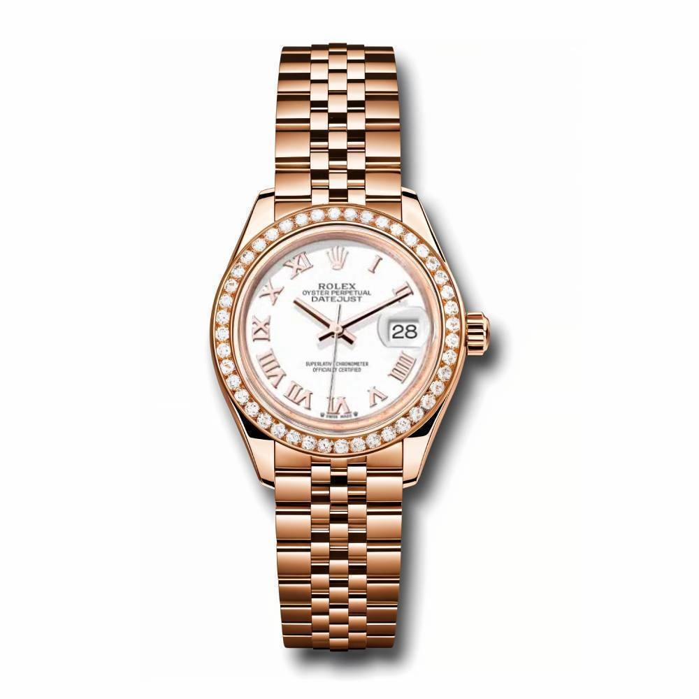 Rolex Lady Datejust 28mm - Ref: 279135rbr wrj - White Dial, 18K Rose Gold Jubilee Bracelet Women's Watch