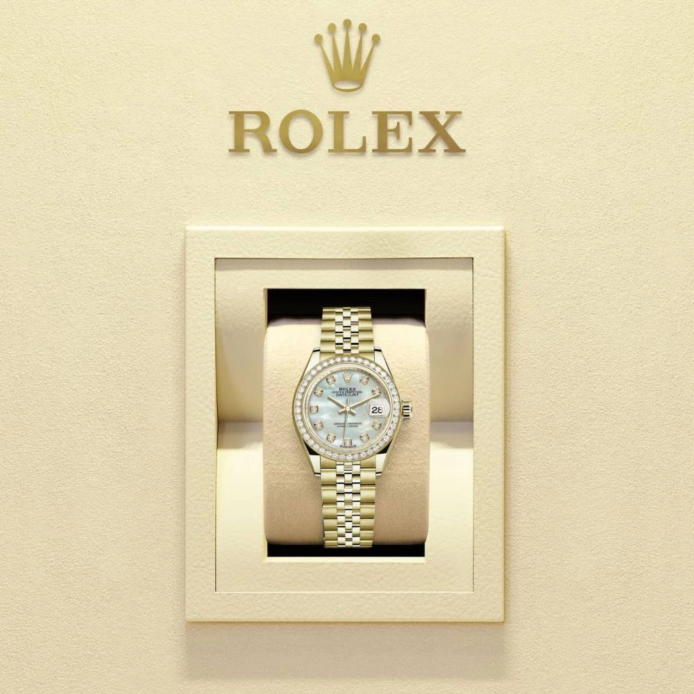 Rolex Lady Datejust 28mm - Ref: 279138rbr-0016 - White Mother of Pearl Dial, 18K Yellow Gold Jubilee Bracelet Women's Watch