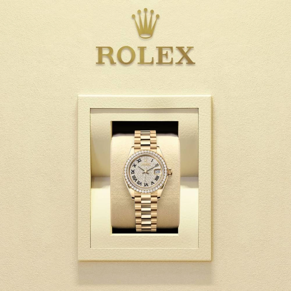 Rolex Lady Datejust 28mm - Ref: 279138rbr-0029 - Diamond Pave Dial, 18K Yellow Gold President Bracelet Women's Watch